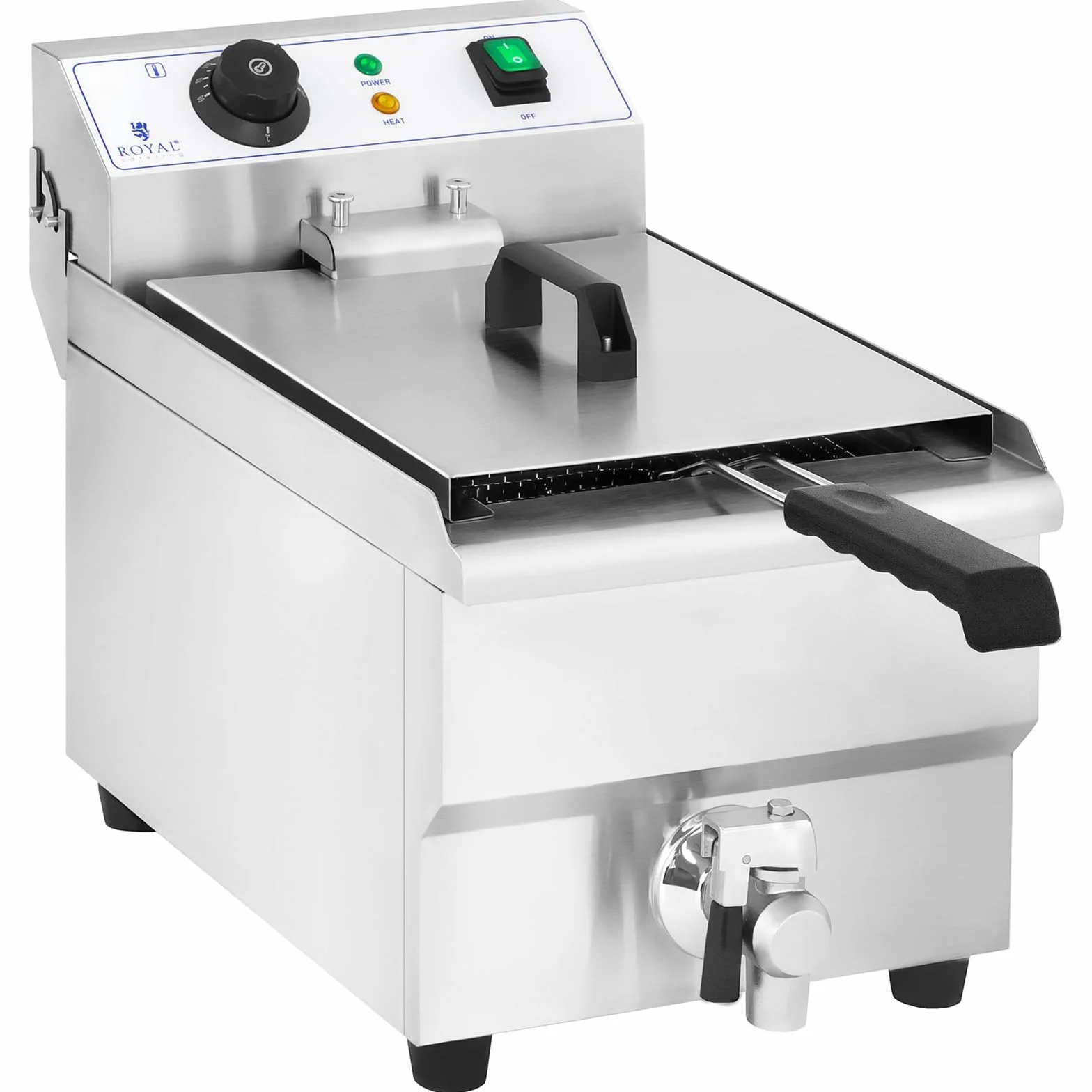 Royal Catering Freidora Electrica Profesional RCEF 10EH-1 (10 L, 3 000 Watt, Termostato, Grifo de vaciado, Acero inoxidable)