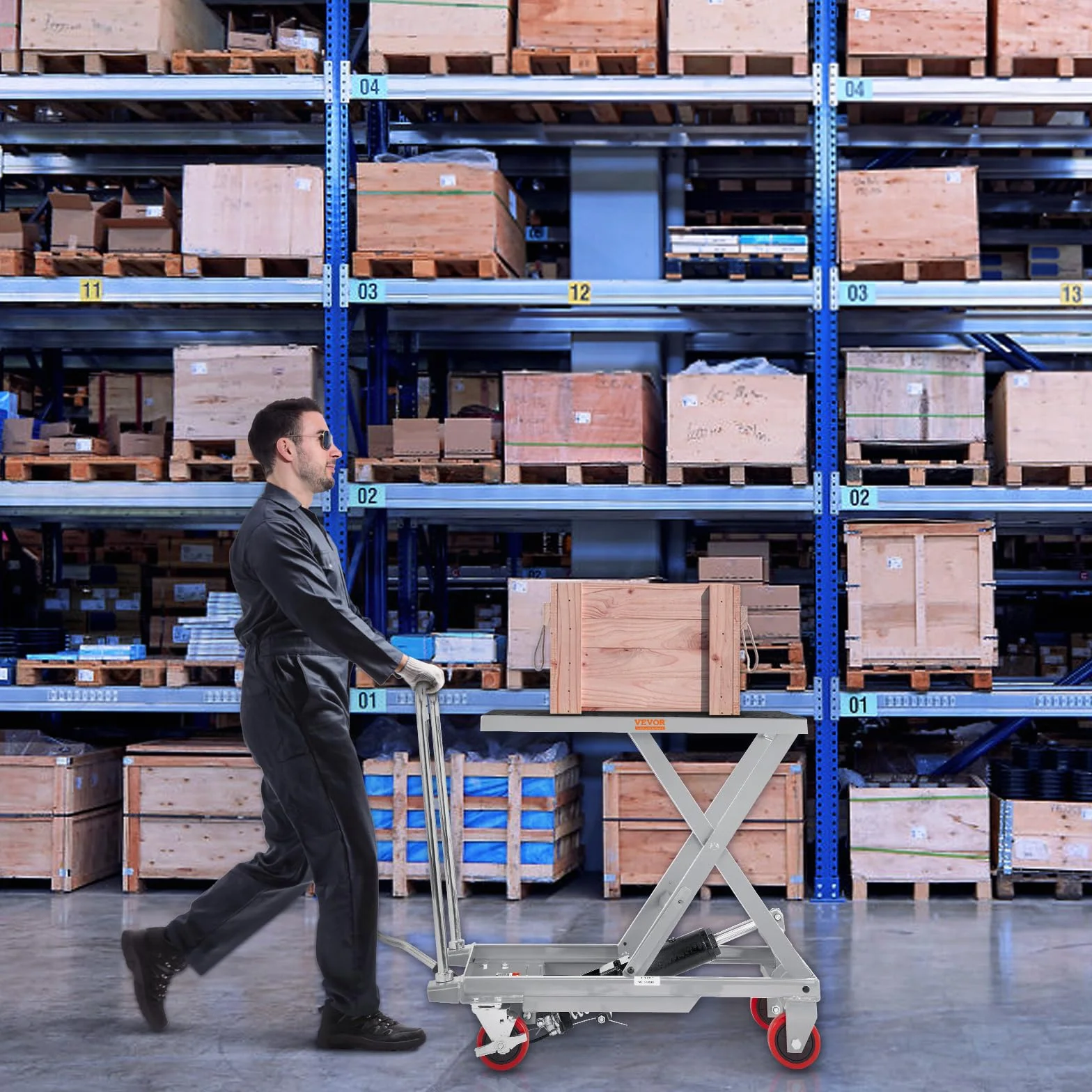 VEVOR Carro Hidráulico de Mesa Elevadora Capacidad de Carga de 230 kg Elevador Manual de Tijera Simple Altura de Elevación de 720 mm 4 Ruedas Cojín Antideslizante para Manipulación Transporte, Gris