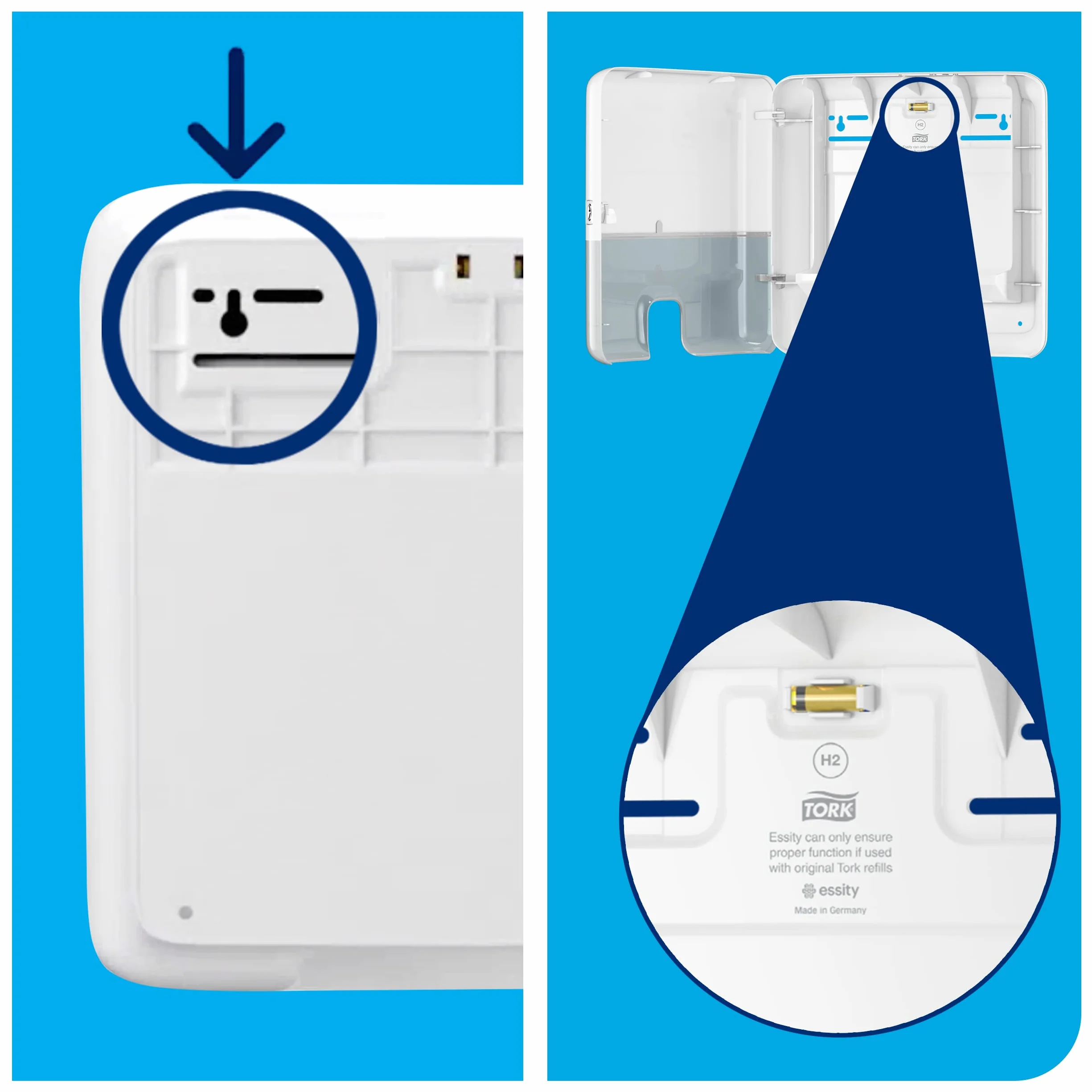 Tork 552100 Dispensador de Toallas de Mano entreplegadas, Compatible con Sistema H2, 29.5x30.2x10.1 cm, Blanco