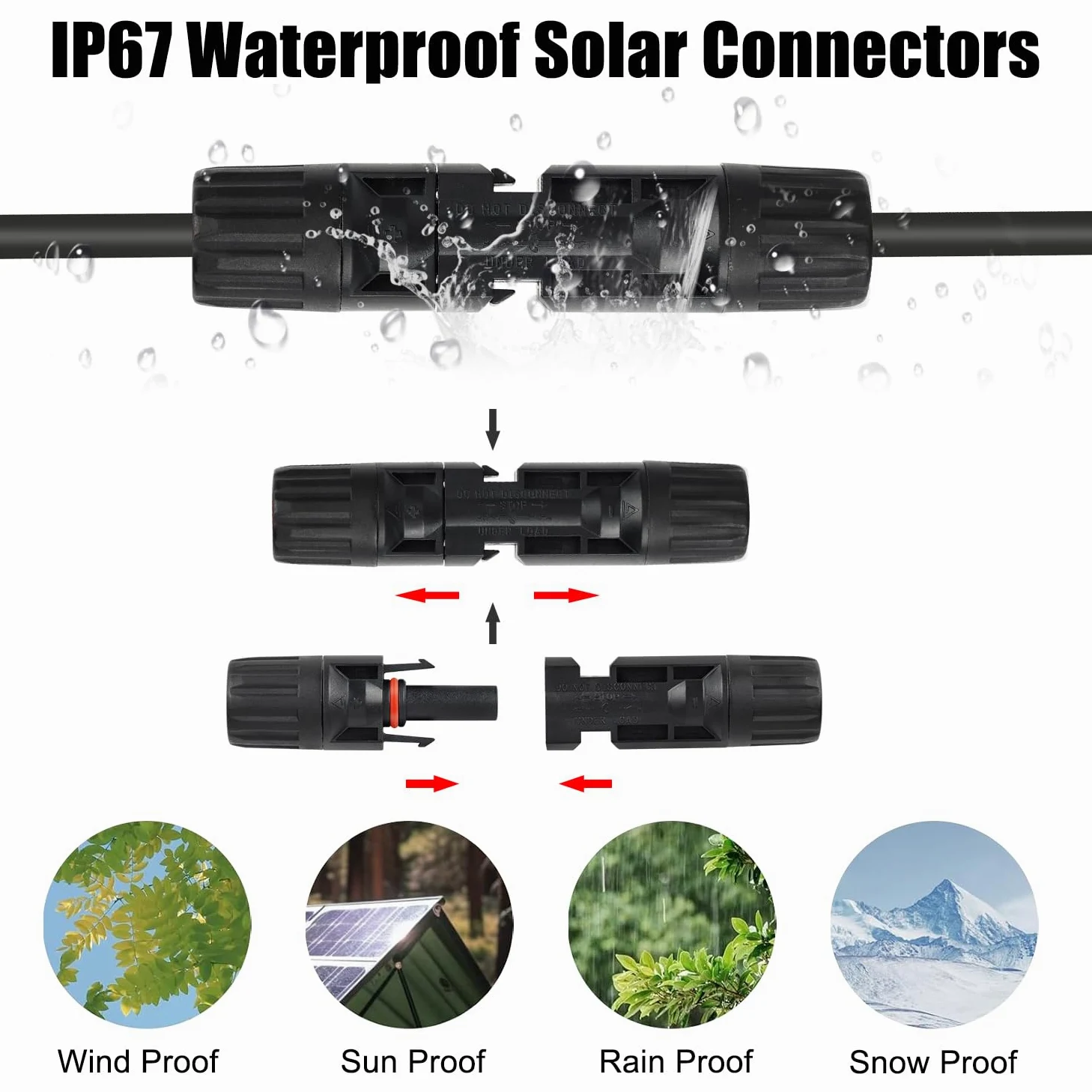 Conectores solares, 50 pares de conectores MC4, conectores de panel solar, IP67 1000 V 30 A, impermeables, macho/hembra, conectores de cable de panel solar (50 pares de conectores para 2,5/4/6 mm² con