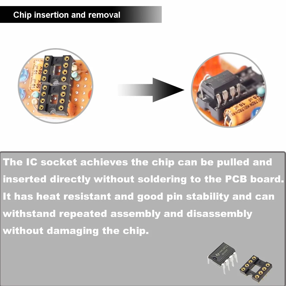 30 pzas DIP-8 IC Sockets Ronda Zócalo IC 8 pines paso 2,54 mm Adaptador Tipo de soldadura chapado en oro no es fácil de romper,con alambre de estaño Pen