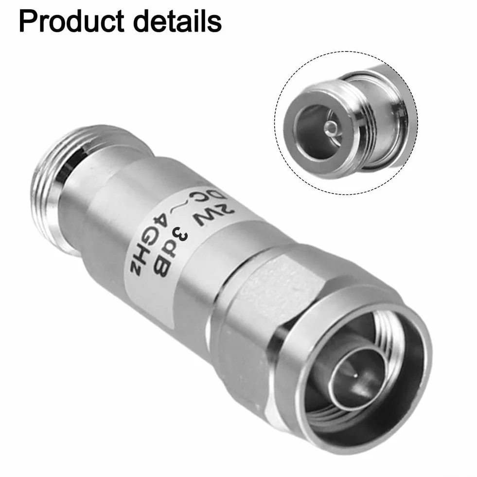 Atenuador RF fijo coaxial N-Type macho a hembra DC-4GHz 2W 3dB 50 ohmios acero inoxidable