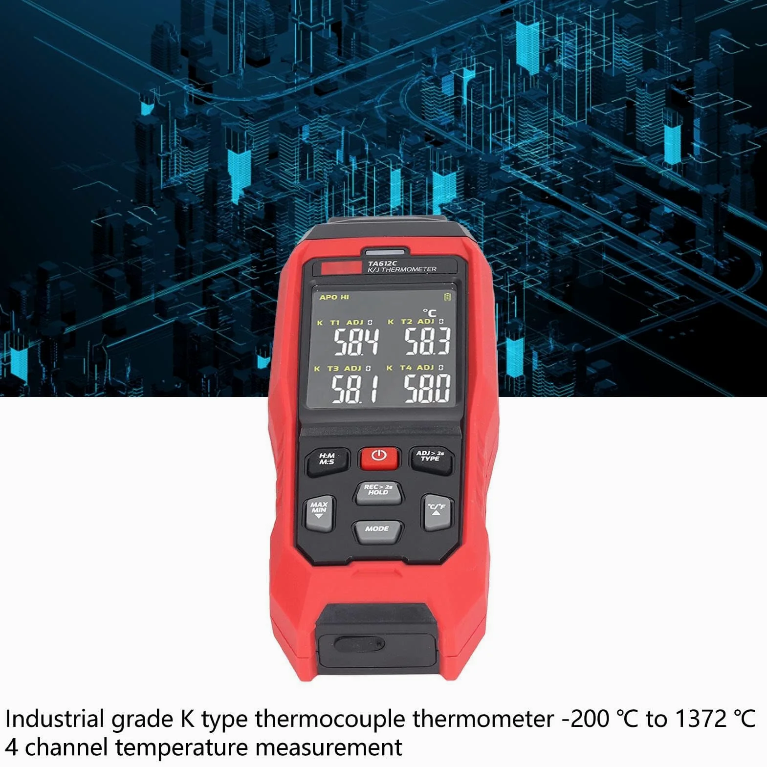 Termómetro termopar tipo K, registrador de datos, termómetro de temperatura de 4 canales, sonda de termopar