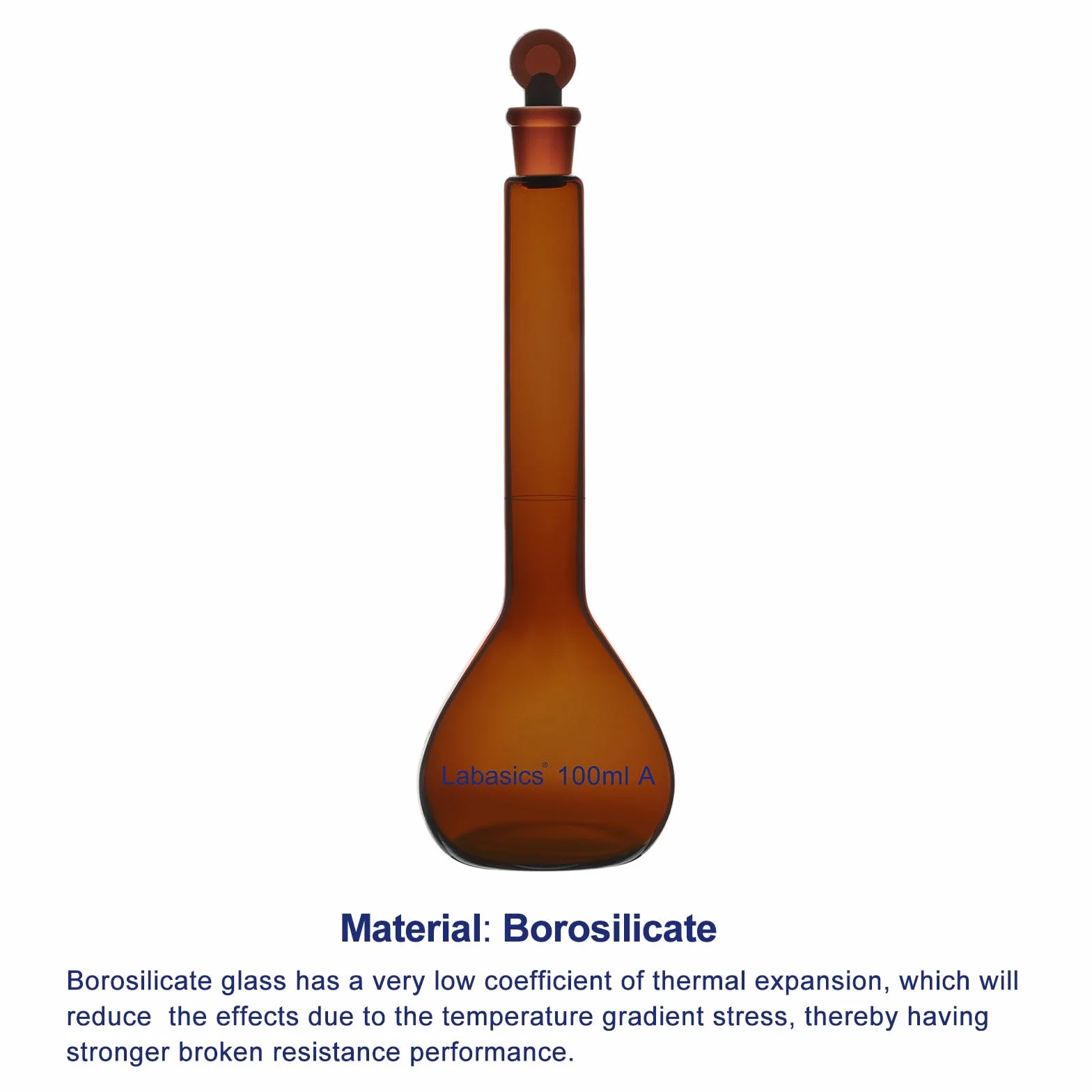 Labasics Matraz Aforado ámbar 100 ml Vidrio Borosilicato Clase A Tapón Vidrio Marrón