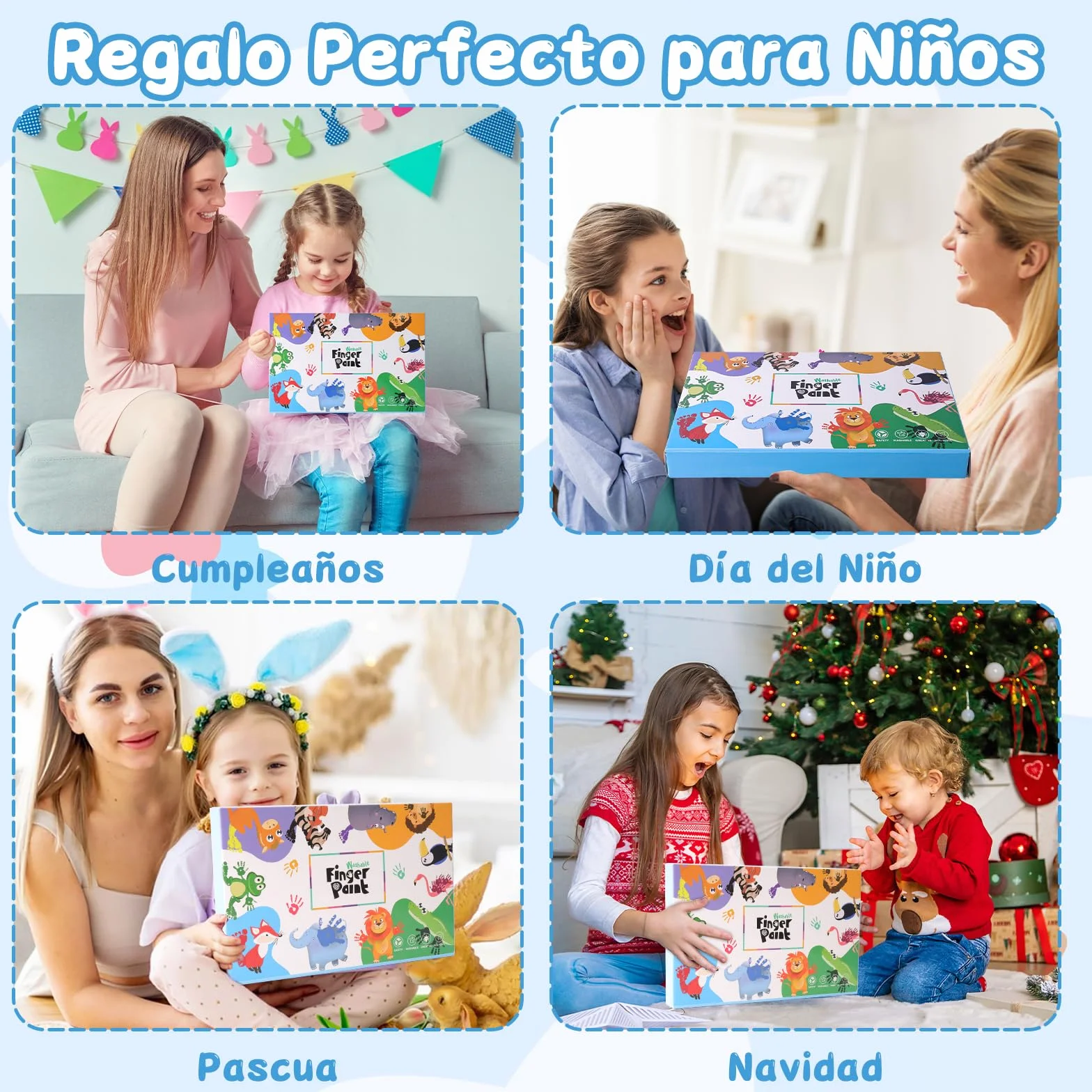 Pintura de Dedos No Tóxica para Niños, Kit de 12 Tubos (36ml c/u) - Lavable