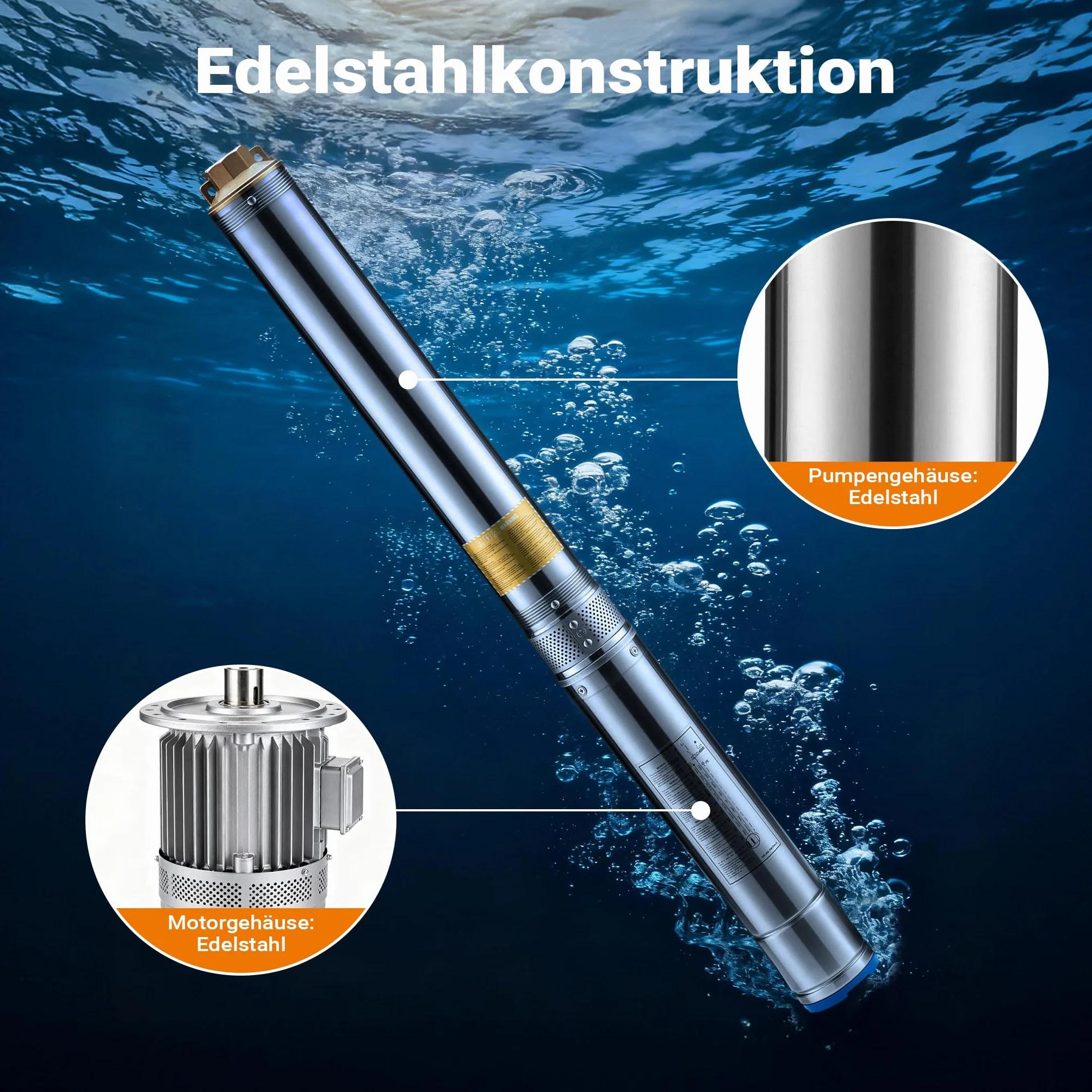 Wiltec Bomba para pozos profundos de 4" y 550 W, bomba de agua con un caudal de 6000 l/h, sifón sumergible con profundidad de inmersión máx.de 20 m y altura de elevación máx. de 59 m