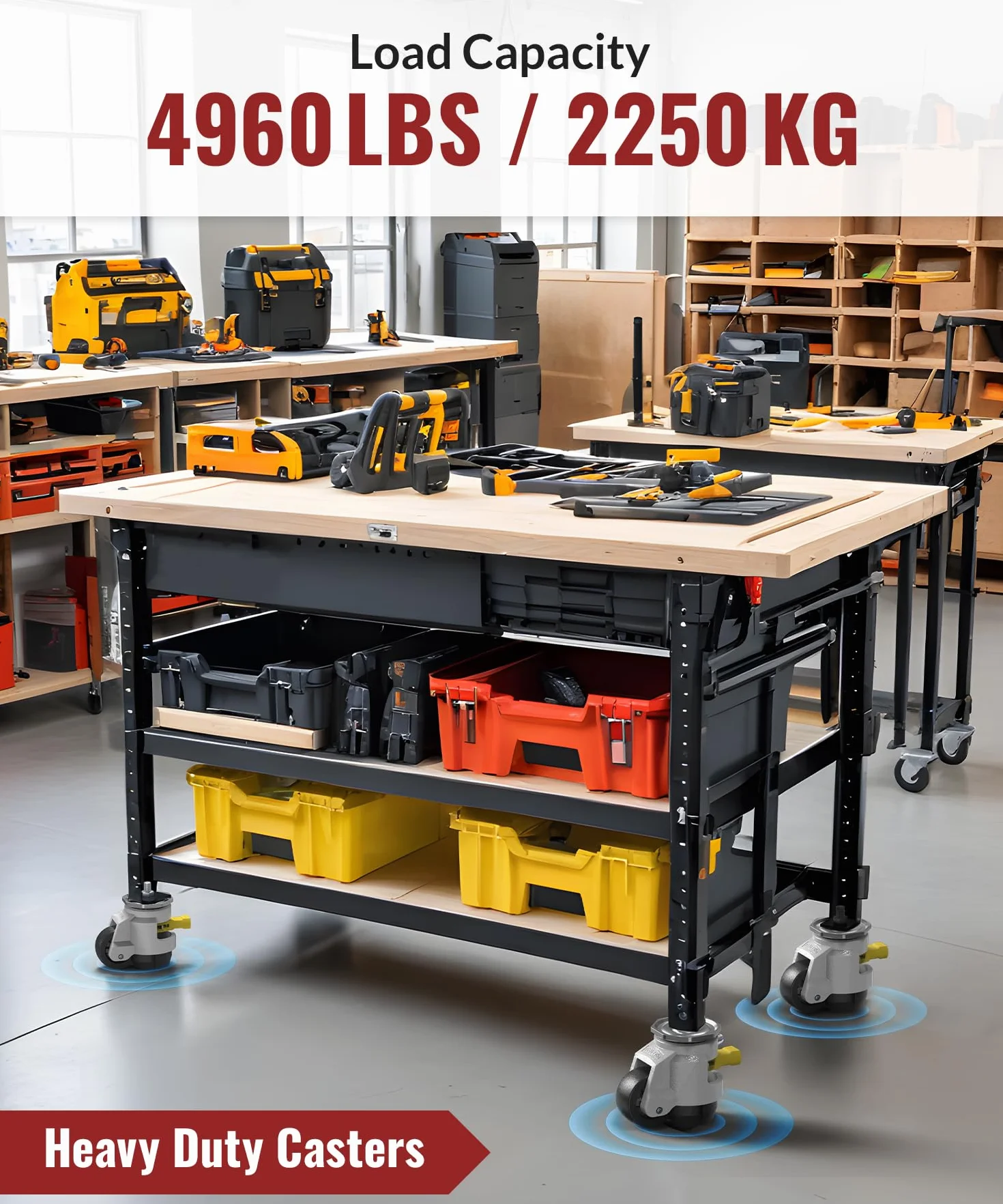 HOLKIE Juego de 4 ruedas giratorias niveladoras de alta pesados con mango de trinquete, ruedas retráctiles de tamaño de tornillo M12 y 1/2", ruedas ajustables para muebles, capacidad total de 2250 kg