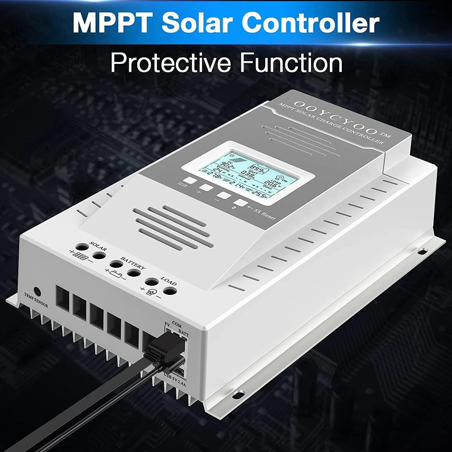 MPPT 100A Controlador de Carga Solar 12V 24V Automático, MPPT 100A Regulador de Carga Solar con LCD Pantalla puertos USB, Entrada FV máxima 100 V,Apto muchos plomo ácido y litio Baterías