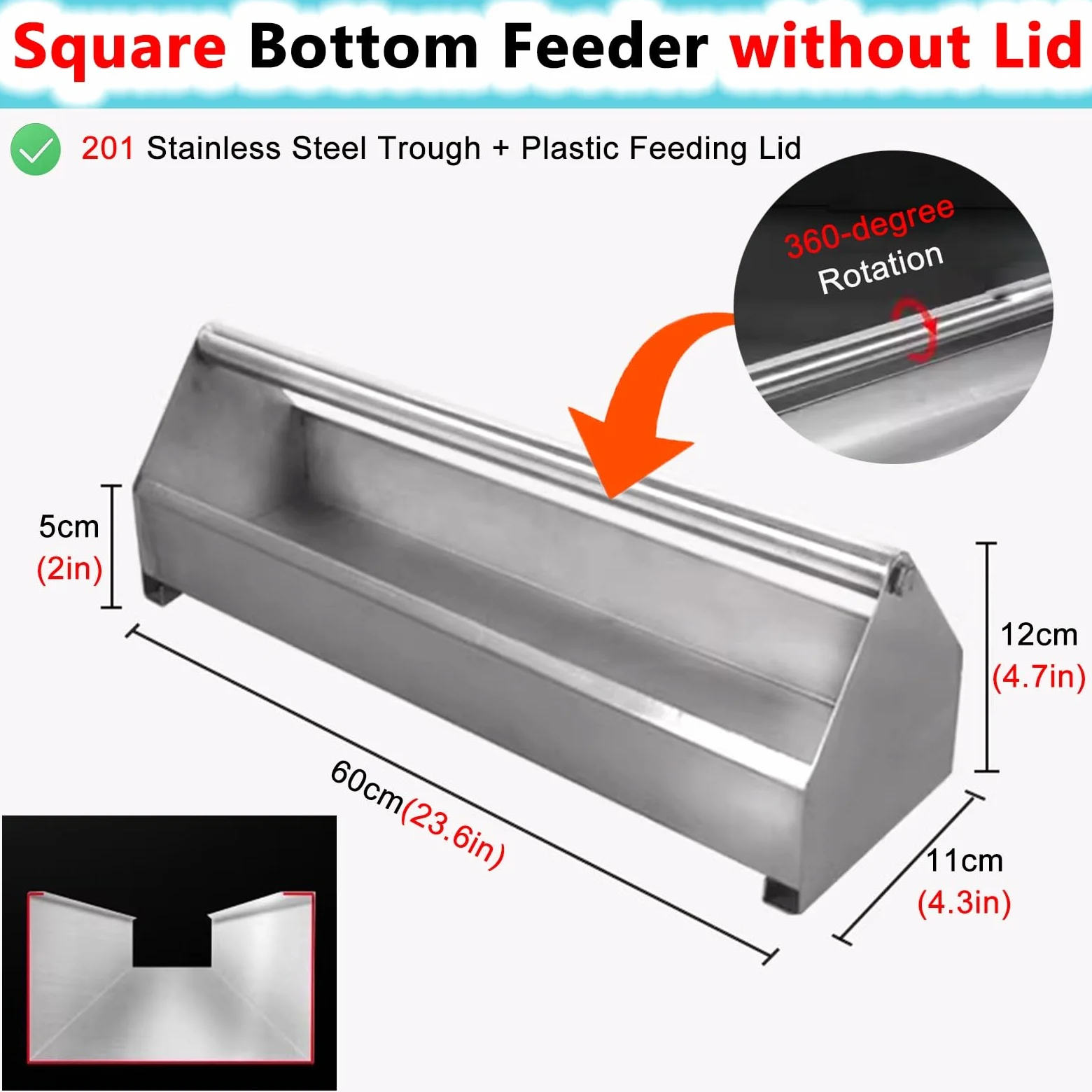 Comedero para pollo, bandeja de alimentación de aves de corral de 140 cm de largo con barra transversal giratoria para patos, pavos, gansos