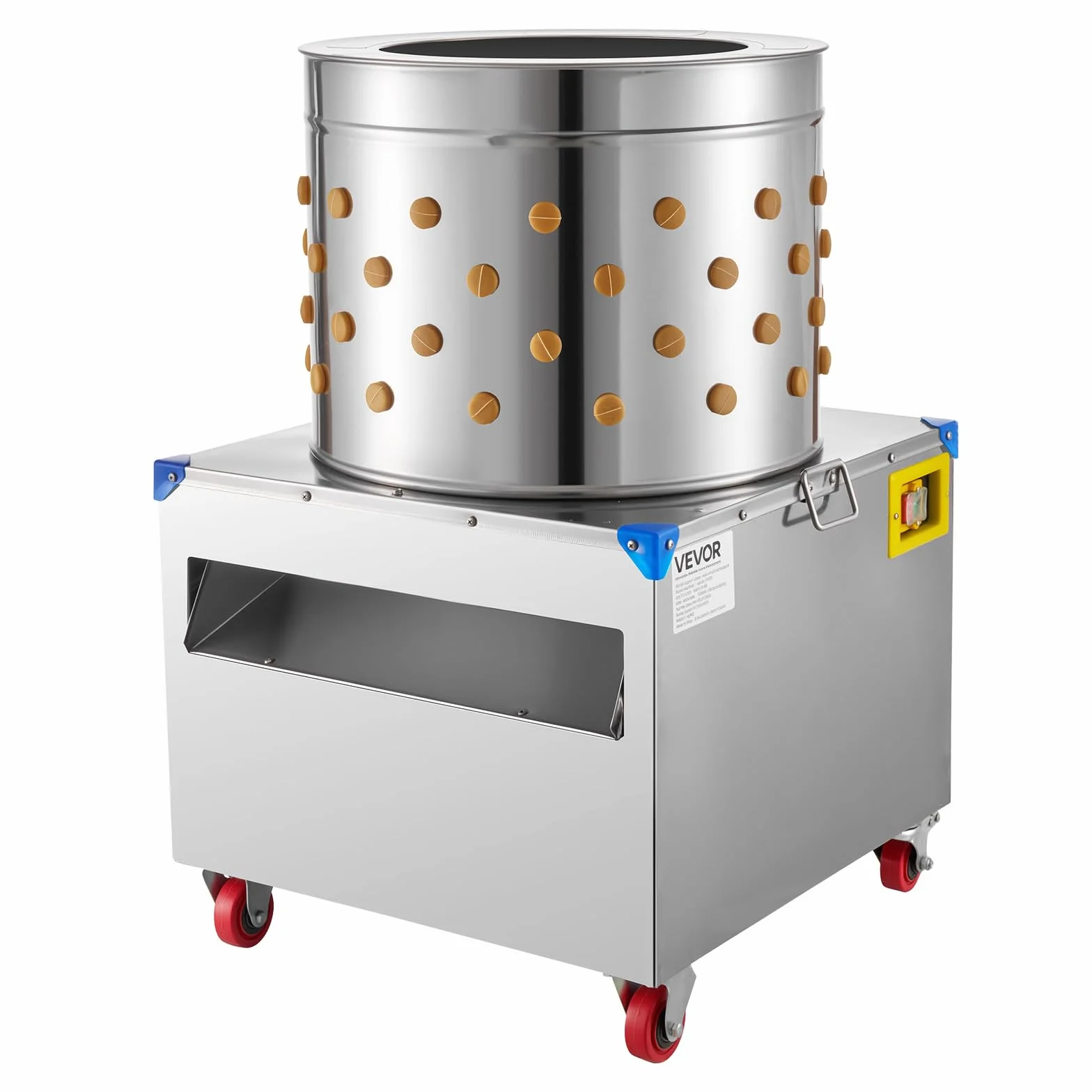 VEVOR Desplumadora Eléctrica de Pollos, Tambor 50 cm, 1500 W, 275 RPM, con 106 Dedos Suaves y Ruedas de Transporte, Acero Inoxidable, para Procesar de 2 a 4 Pollitos a la Vez, 560 x 560 x 890 mm