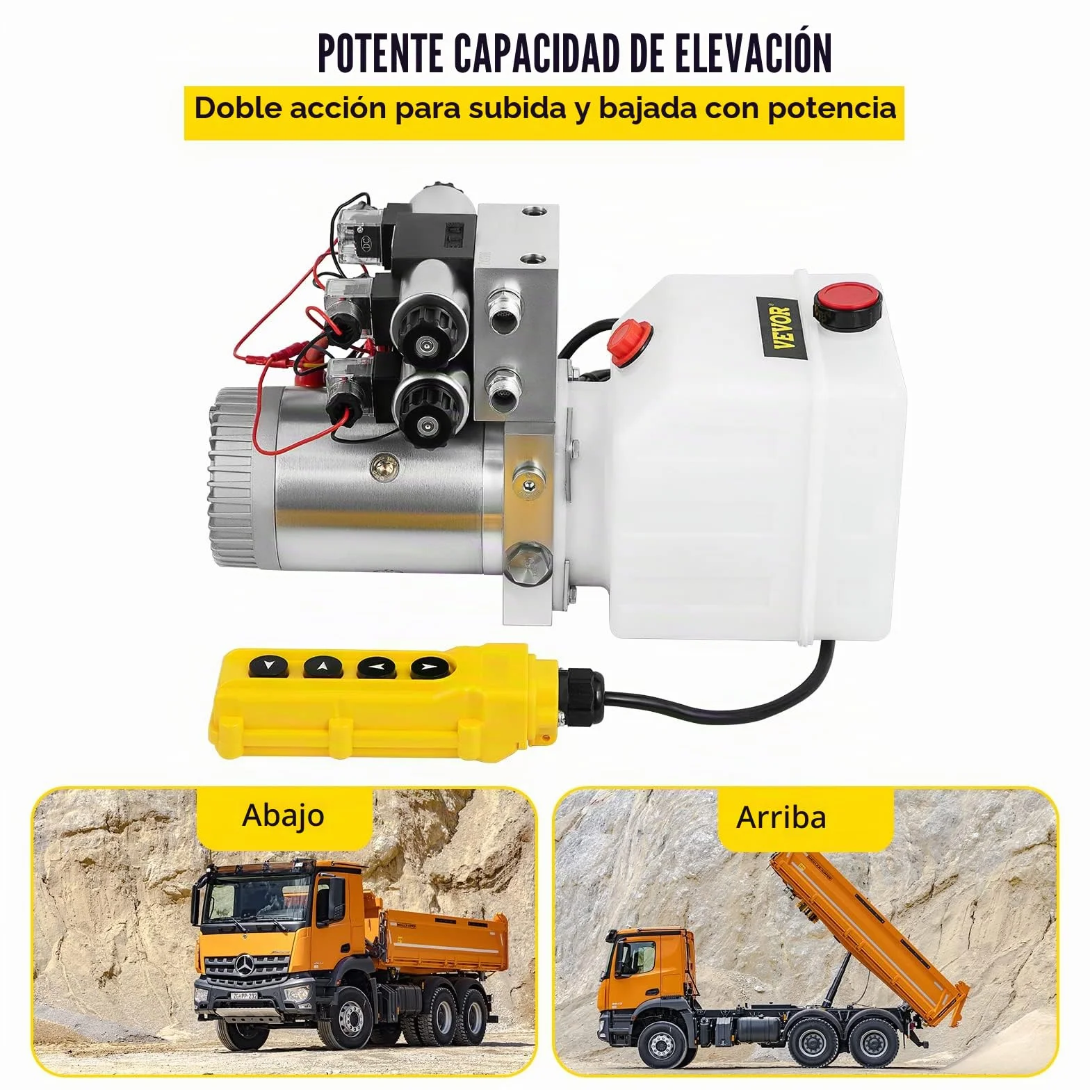 Happybuy Bomba hidráulica de doble efecto Unidad de energía hidráulica 12V DC Bomba de energía hidráulica con depósito de 4.5 litros para remolque de descarga Elevación de automóviles
