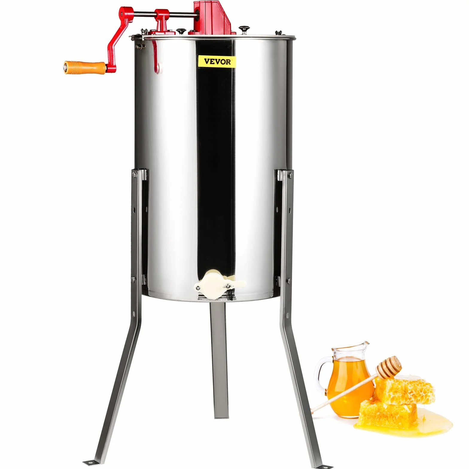 VEVOR Extractor de Miel Manual 3 Marcos Centrífuga Separador de Miel de Acero Inoxidable con Tapa Apto para Nido de Abejas Tamaño Profundo 48x23 cm Mediano 48x16 cm Altura Ajustable para Apicultura