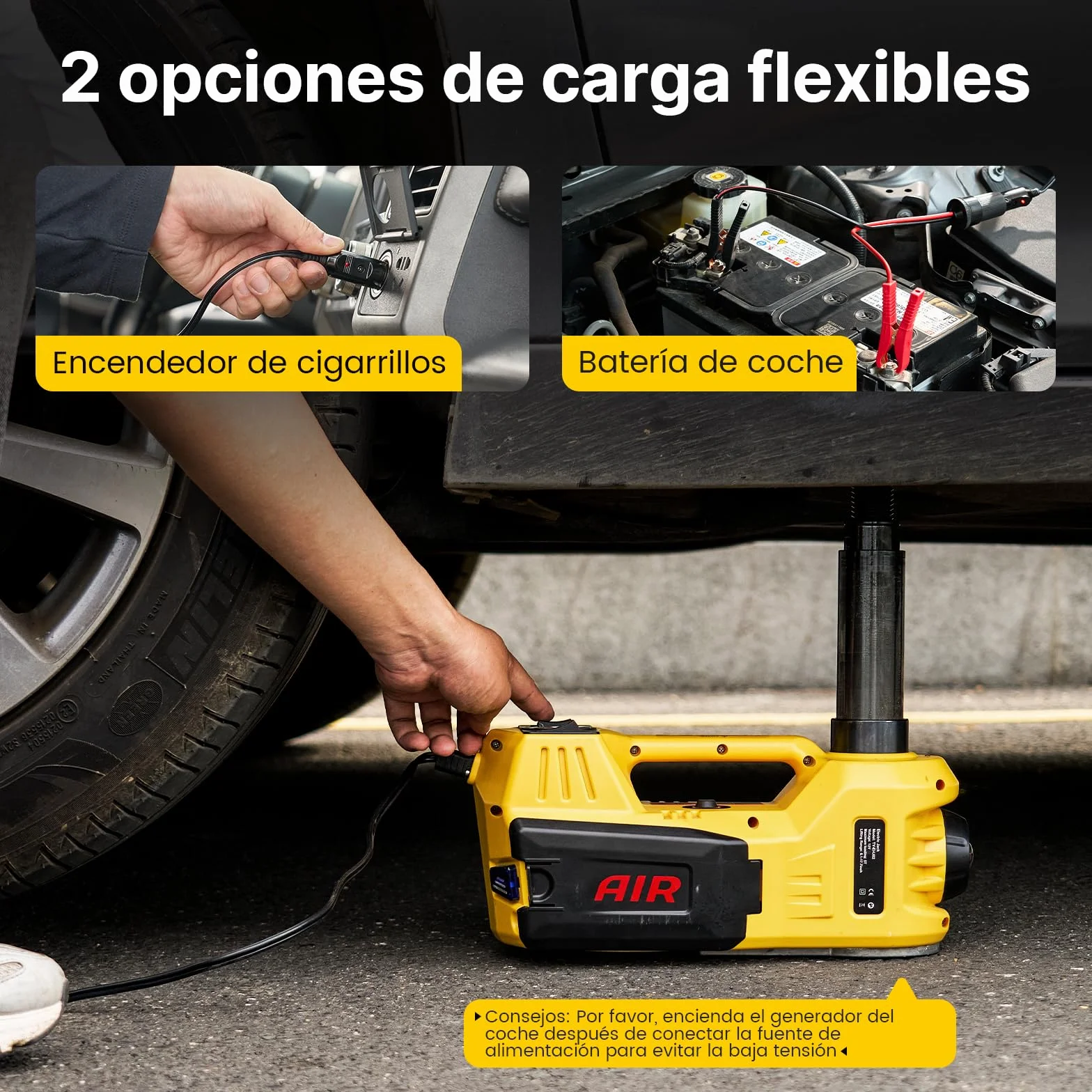 TaskStar Gato Hidráulico 5t 3t, 12V Kit de Gato Eléctrico para Coche (Alcance :15.5-45 cm) con Llave eléctrica e inflador, para Recogida de Coche Cambio de Neumáticos Reparación de Garaje