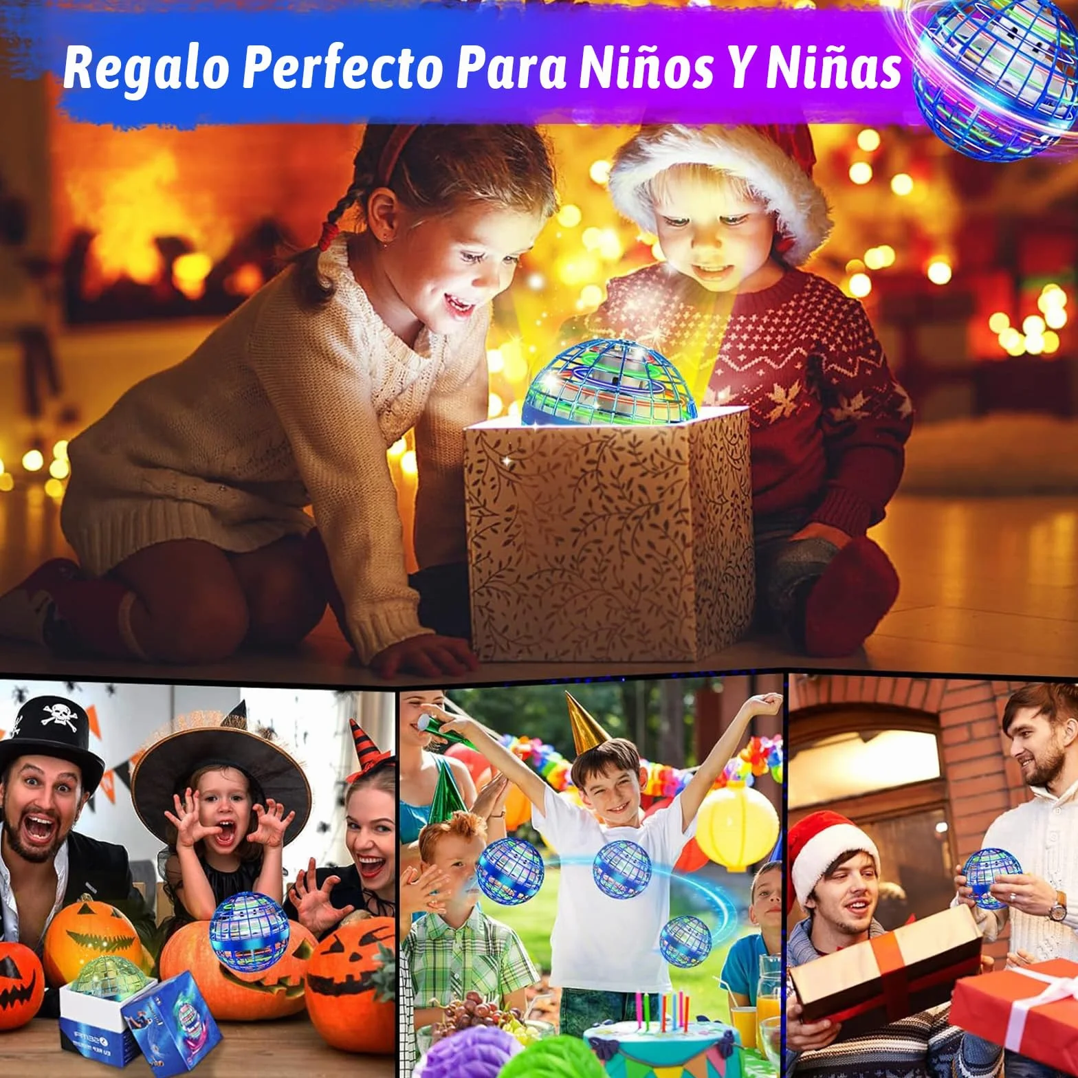 semai Bola Voladora con Luz LED para Niños de 6 a 12 Años, Juguete Flotante Controlado a Mano (Azul)