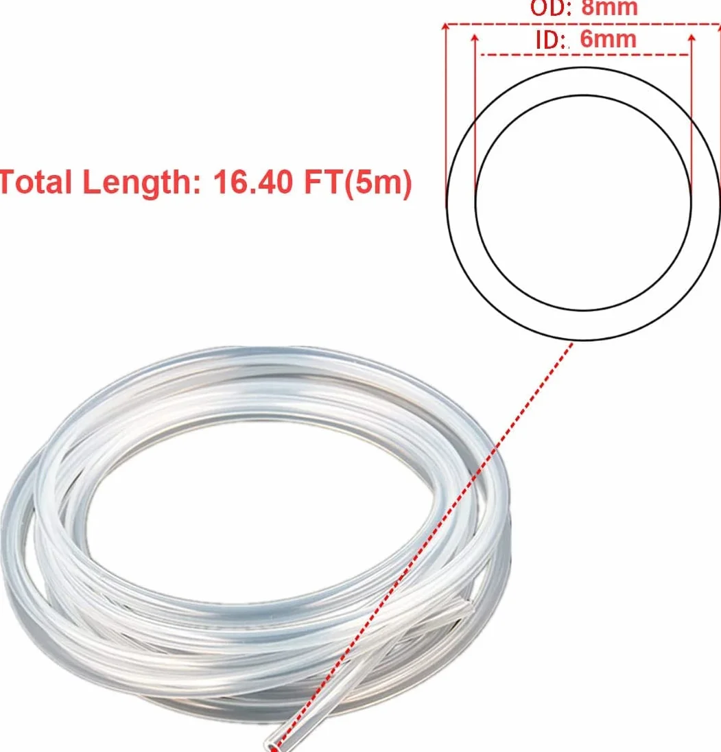 TOP-VIGOR Tubo de silicona transparente 6mm interior 8mm exterior 5m longitud grado alimenticio