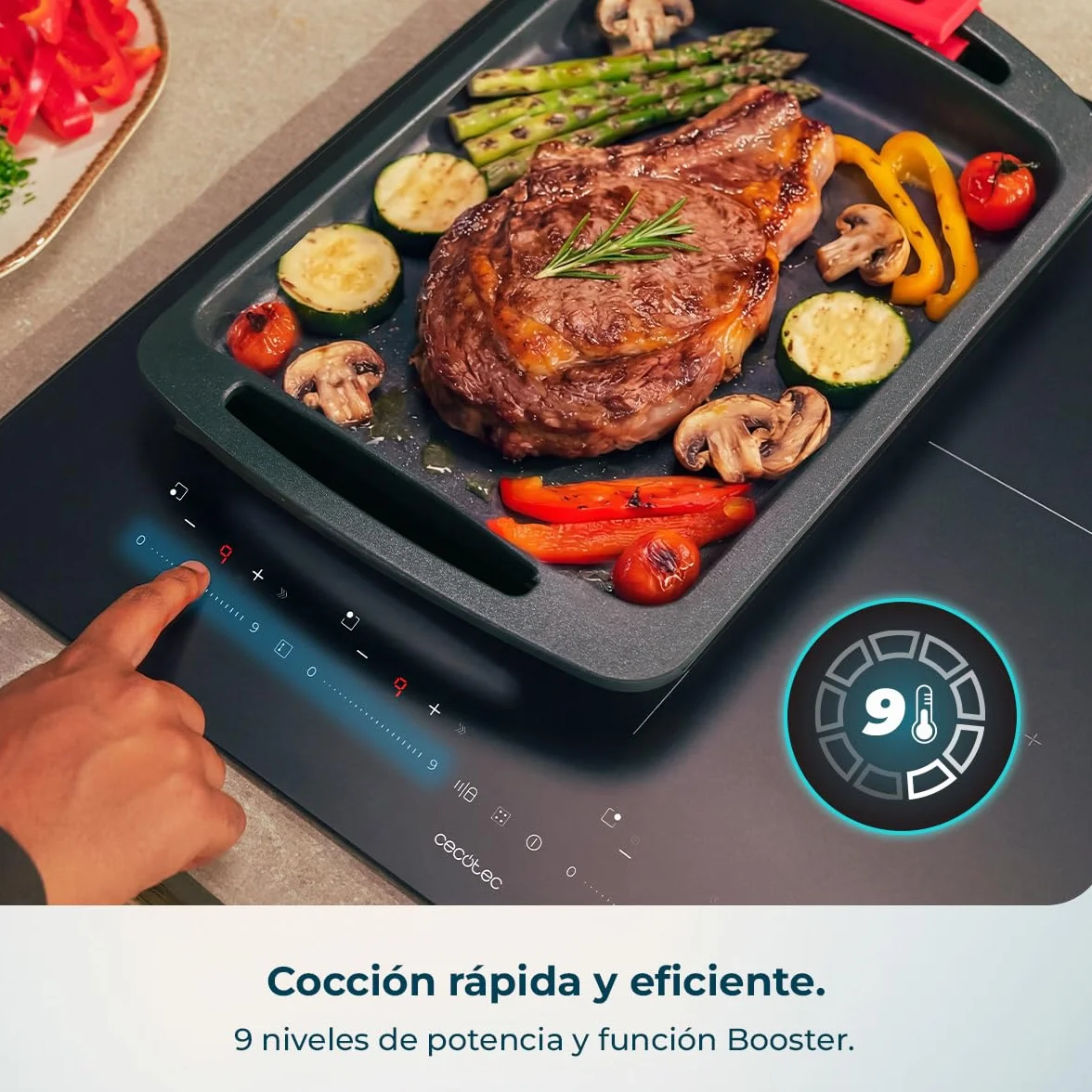 Cecotec Placa de Inducción 4 Fuegos Bolero Squad I 4700 TitanicZone ShieldGlass 7400W Touch Slider Control