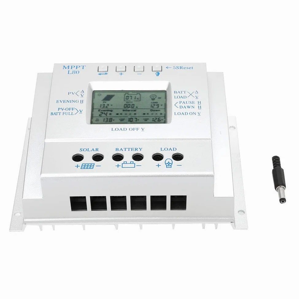 KIMISS Controlador de Carga Solar MPPT de 80 A para Sistemas de 12 V/24 V - Carga de Alta Eficiencia con Pantalla LCD