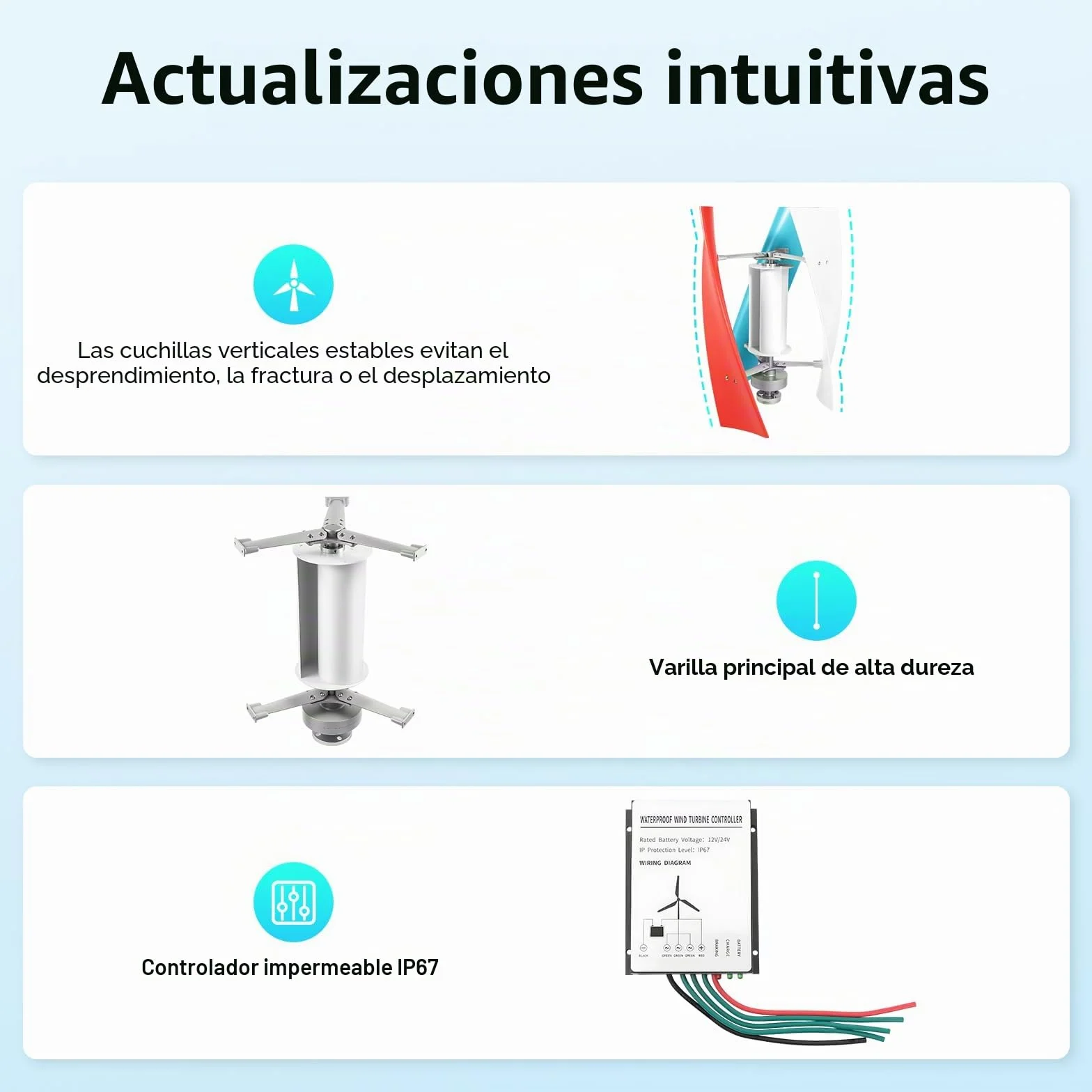 Aerogenerador Doméstico 400 W, Turbina Eólica Vertical Kit Completo de 12 V con Controlador, Generador de Bajo Ruido en Espiral para Jardín