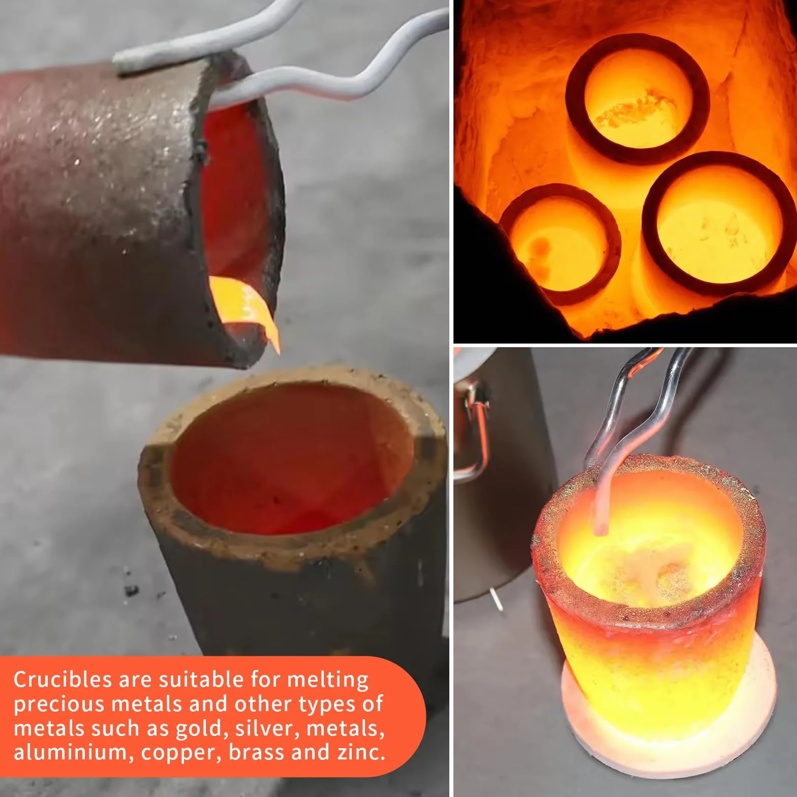 Crisol de grafito de carburo de silicio para fundir metal, fundición de oro plata cobre latón aluminio