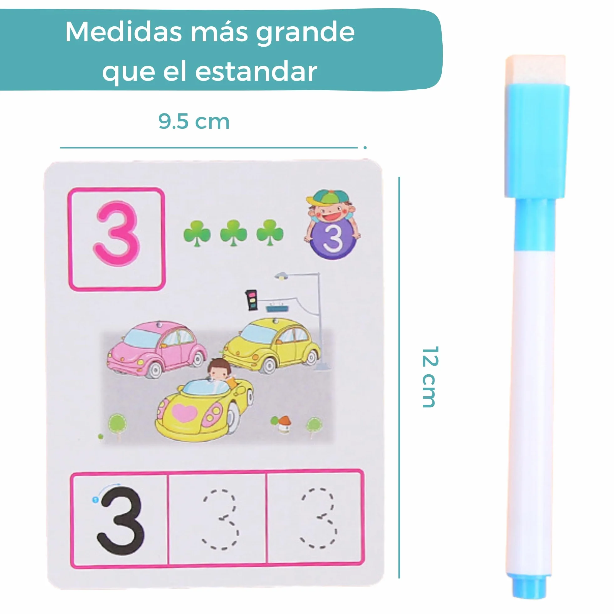 Tarjetas Educativas Montessori para Aprender a Leer, Escribir, Números, Sumar y Restar, Incluye Rotulador con Borrador, Educación Infantil 4+