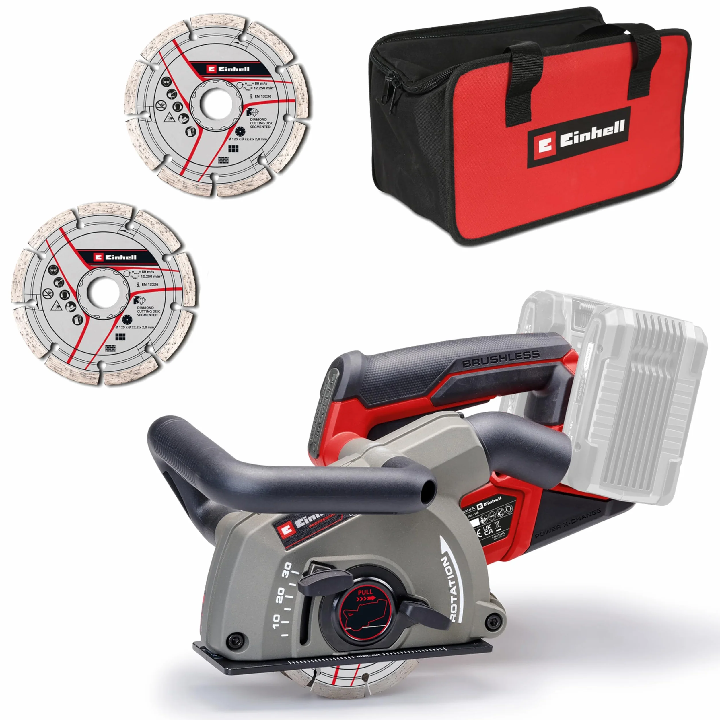 Einhell Professional Rozadora con batería TP-MA 36/30 Li BL-Solo Power X-Change (36 V, 1500 W, anchura de corte hasta 30 mm, profundidad de corte hasta 30 mm, incl. 2 discos de corte de diamante)