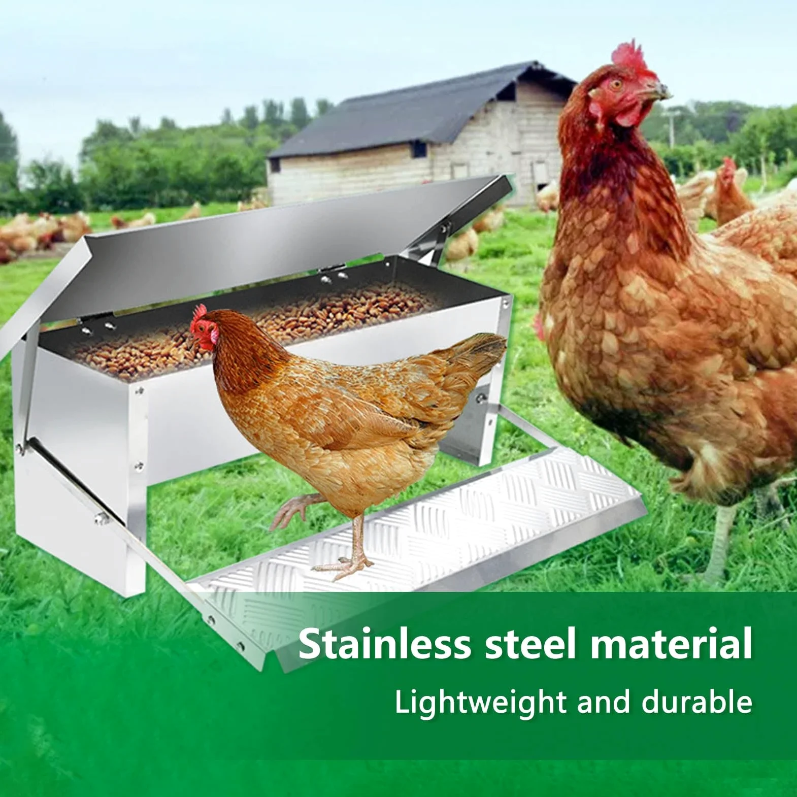 Comedero AutomáTico para Gallinas Comedero con Pedal AutomáTico Interruptor de Gravedad Comedero Gallinas Antipajaros FáCil de Limpiar Comederos AutomáTicos de Pollos con Tapa