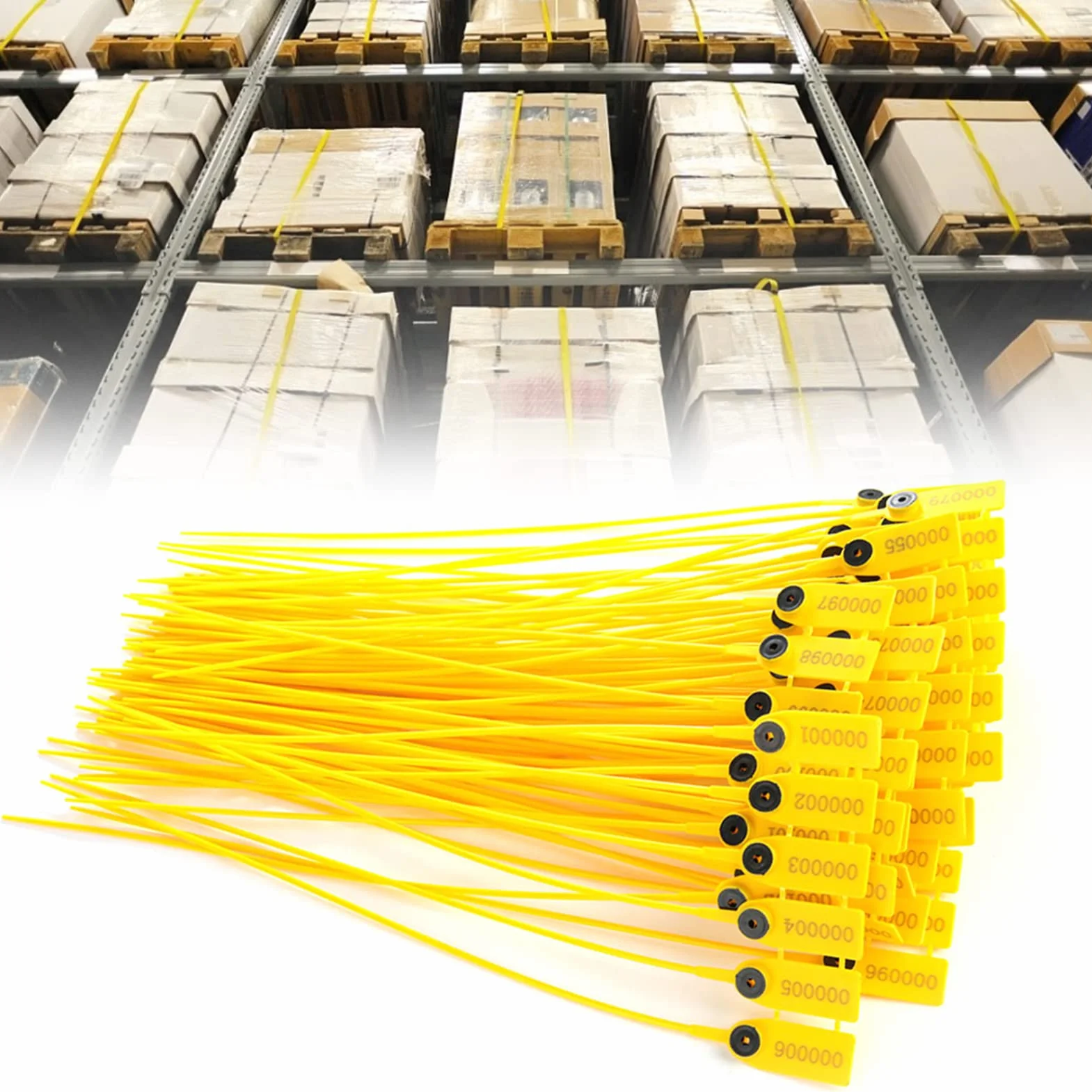 Precintos de seguridad de plástico amarillo 40 cm para camión con número, a prueba de manipulaciones