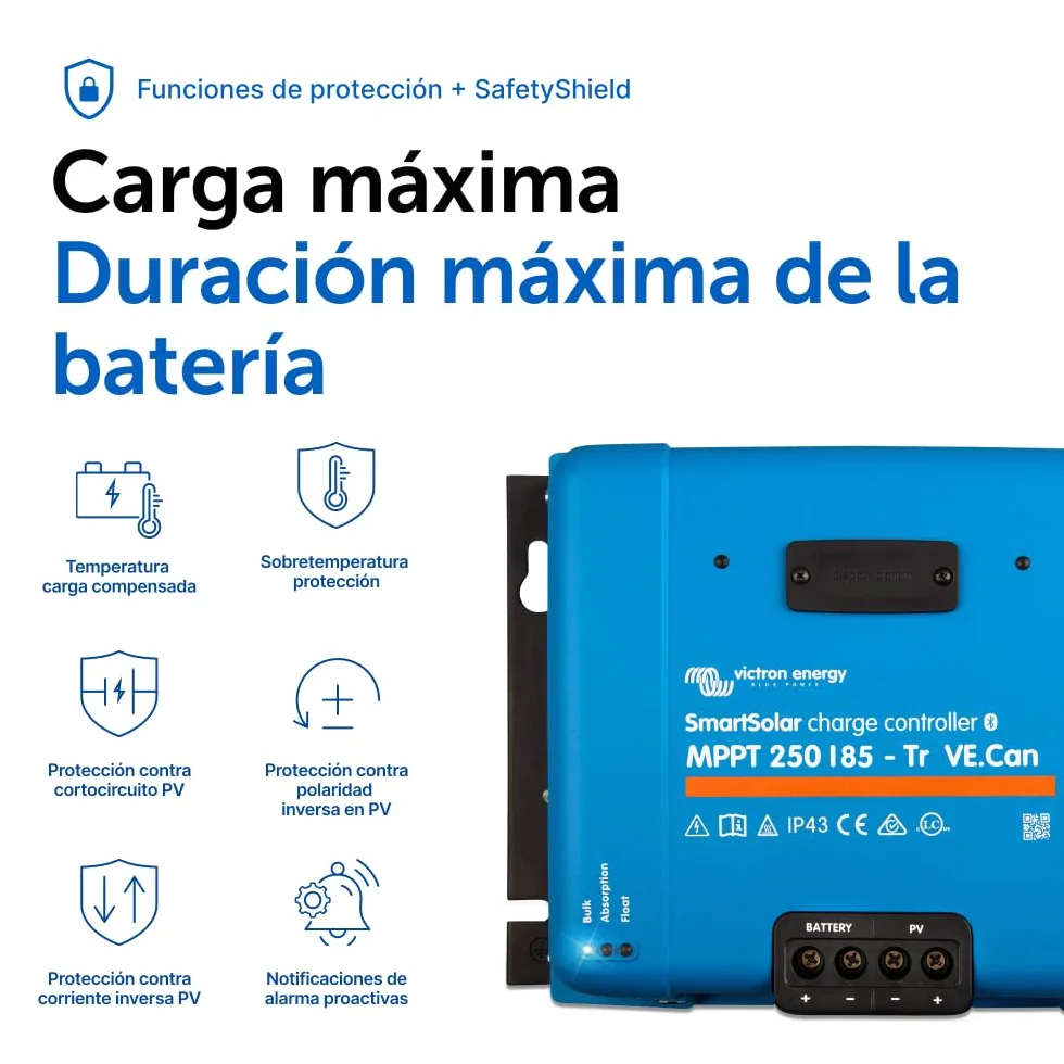 Victron Energy SmartSolar MPPT Tr VE.Can 250V 85 amperios 12/24/36/48-Voltios Controlador de Carga Solar (Bluetooth)