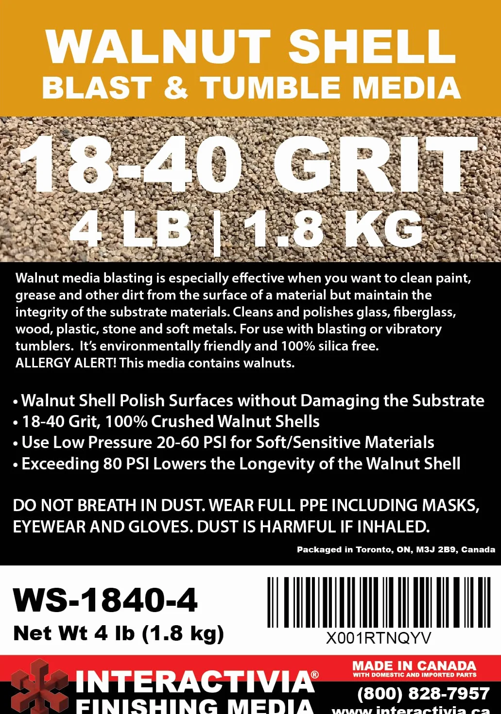 4 libras o 1.8 kg de nuez molido Shell Media 18-40 Grit – Medium grueso nogal conchas para Tumbling, Vibratorio o Blasting