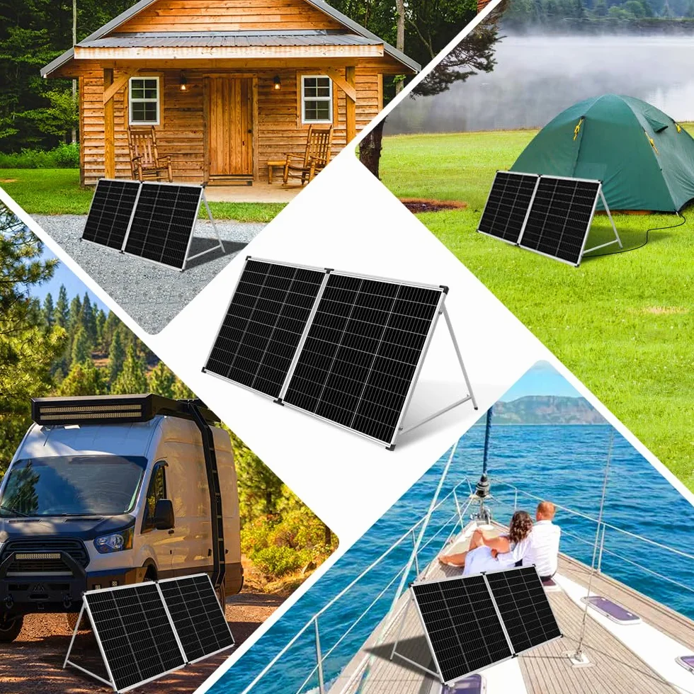 DOKIO Panel Solar Portátil 200W Monocristalina con regulador de carga solar (2 puertos USB)