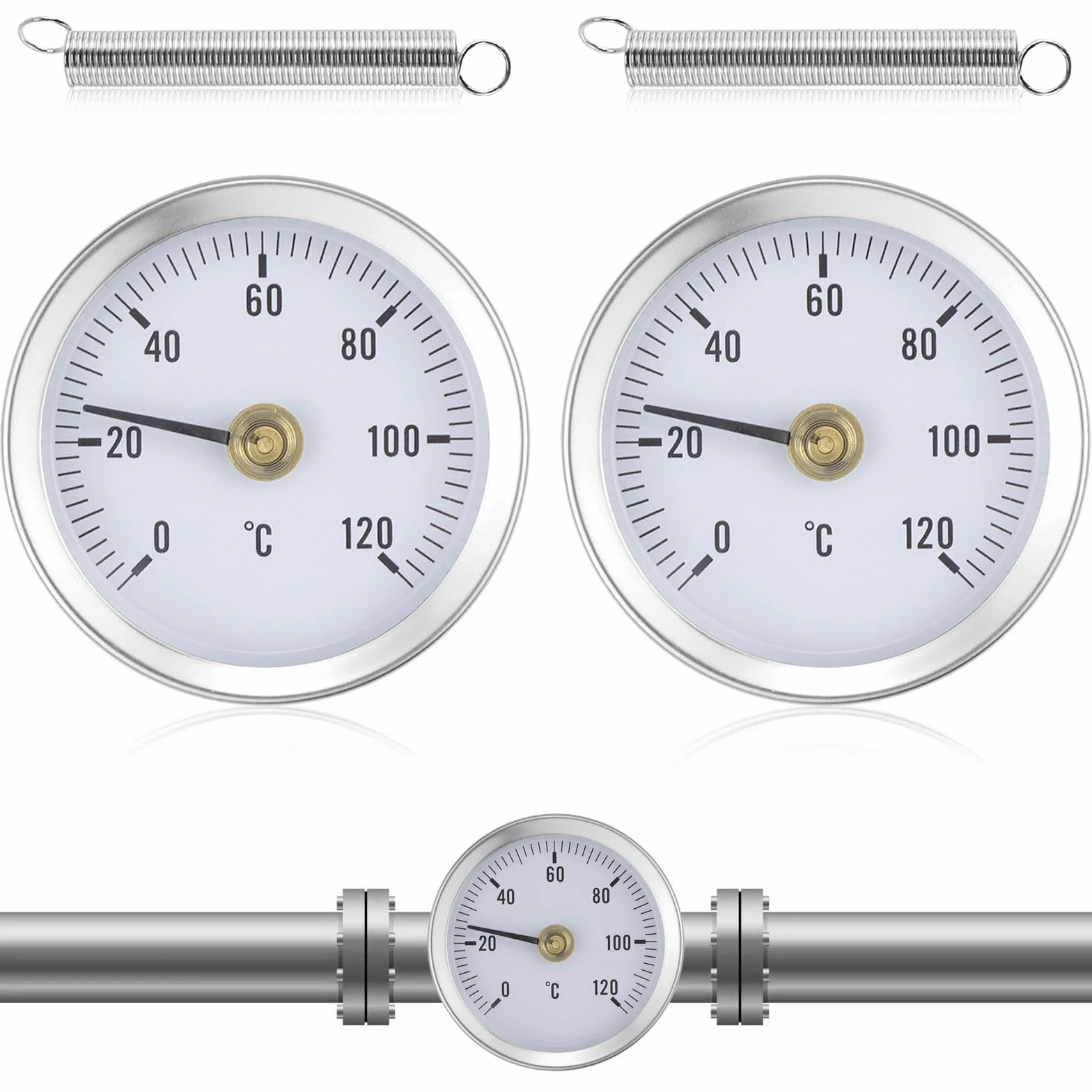 Termómetro para tubos 0-120 ℃ 63 mm muelle 2 unidades calefacción
