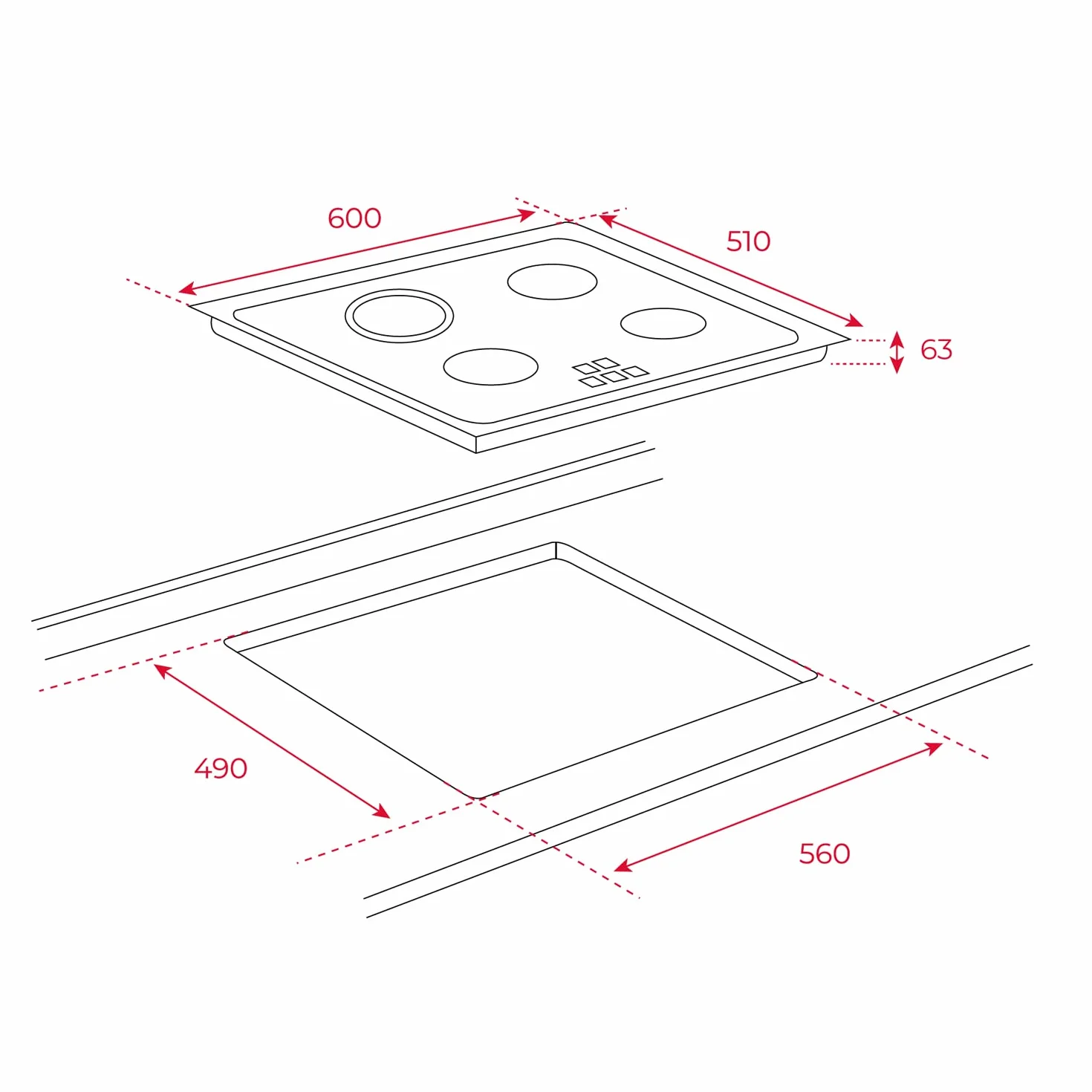 TEKA Placa Vitrocerámica 60 cm 3 Fuegos Touch Control TB 6310