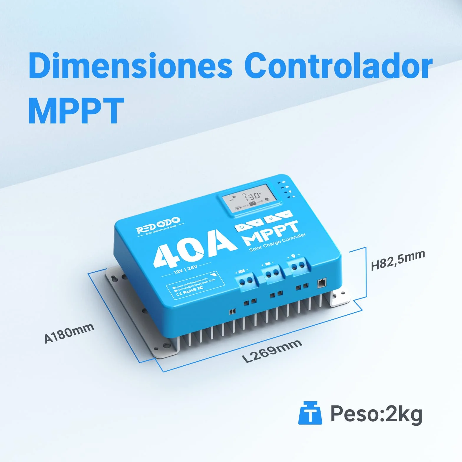 Redodo 40A MPPT 12V/24V Coche Entrada DC Controlador de carga solar con módulo Bluetooth incorporado, Parámetro ajustable Pantalla LCD Pantalla LED