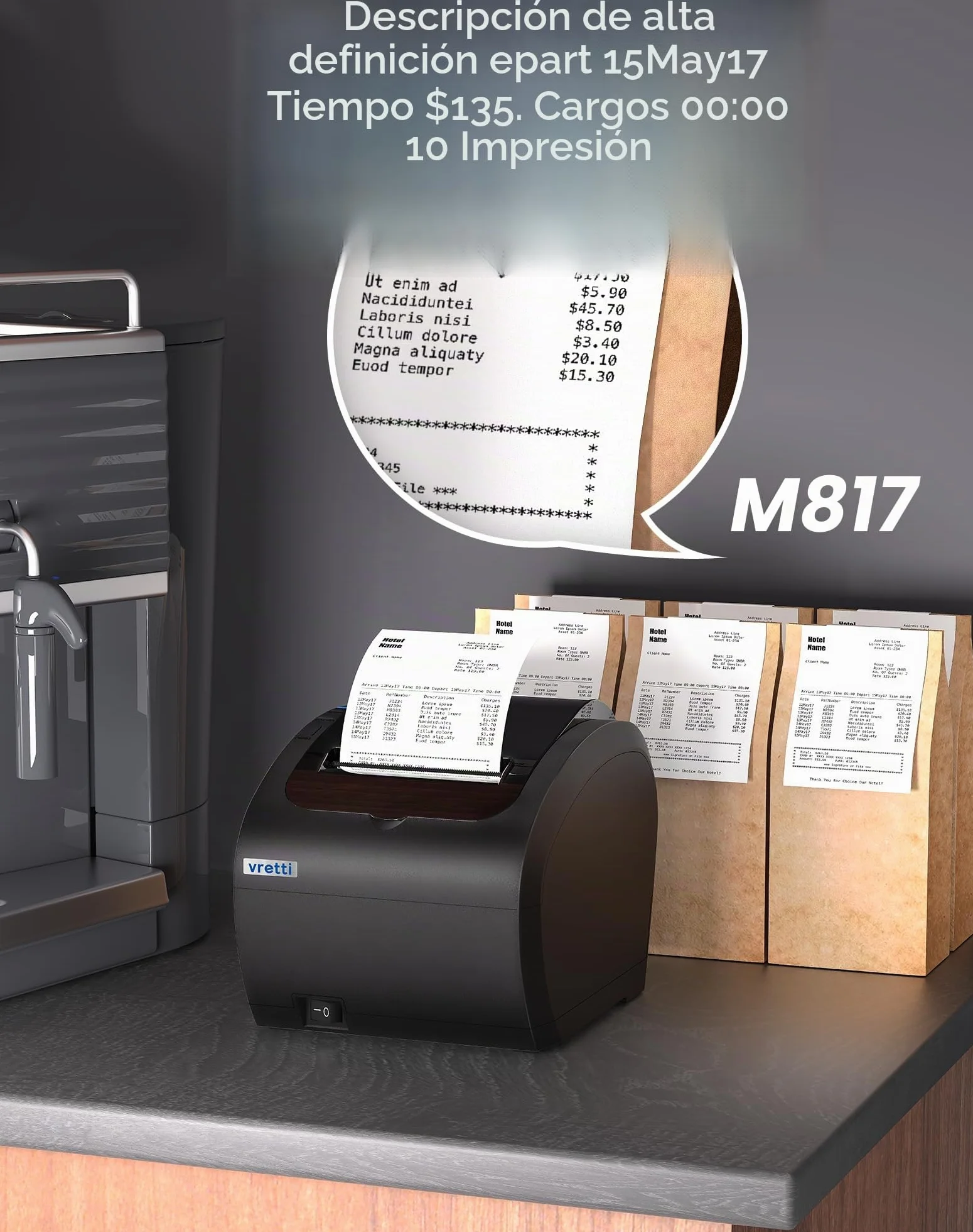 vretti Impresora de Recibo Térmica, Tikitera 80mm con Cortador de Velocidad Alta de 300 mm/s ESC/POS USB/Serial/LAN Compatible con Windows/Mac