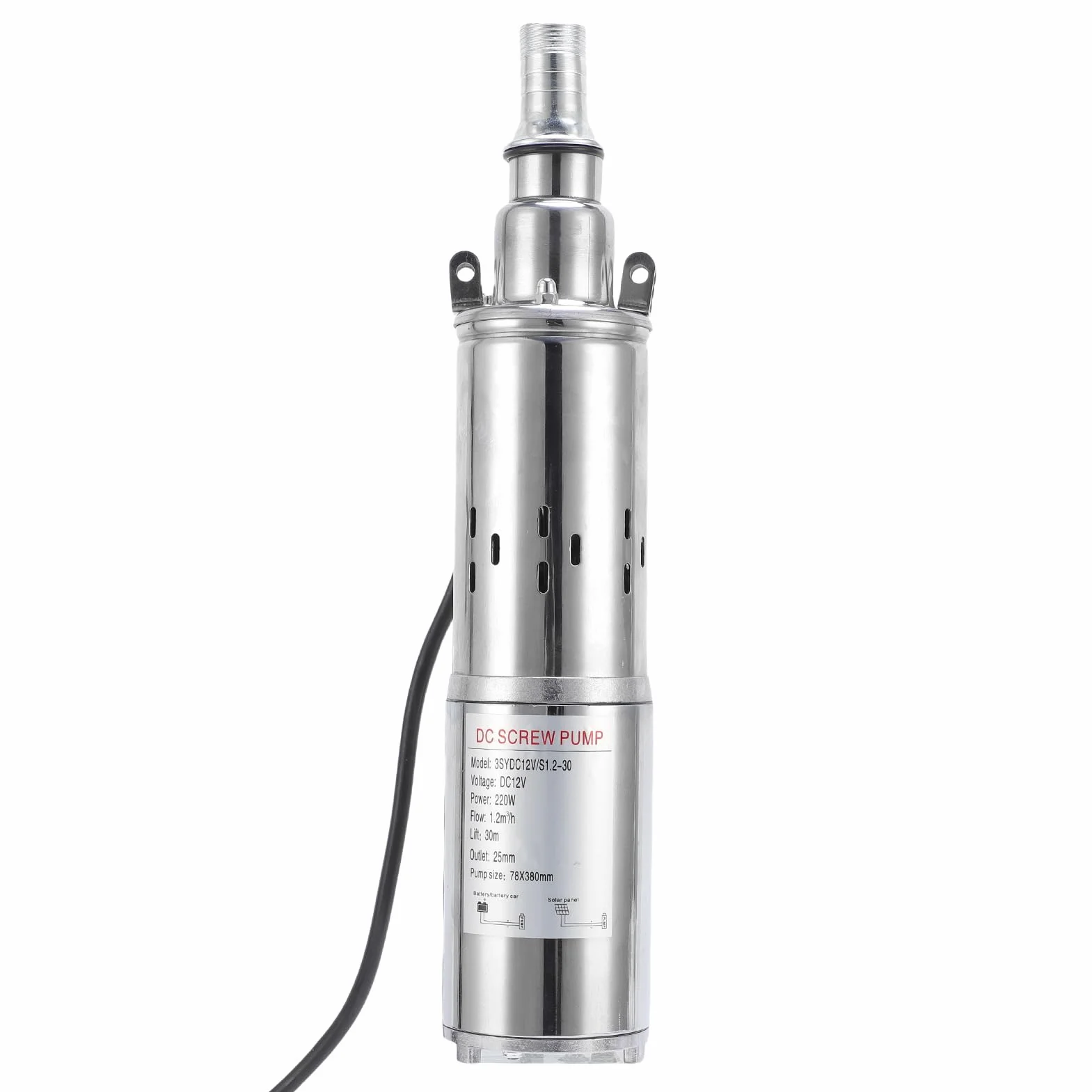 Hyuduo Bomba Sumergible Solar, Bomba de Agua de Pozo Profundo de Acero Inoxidable de 220 W con Cabezal de 98 Pies para Riego y Camping