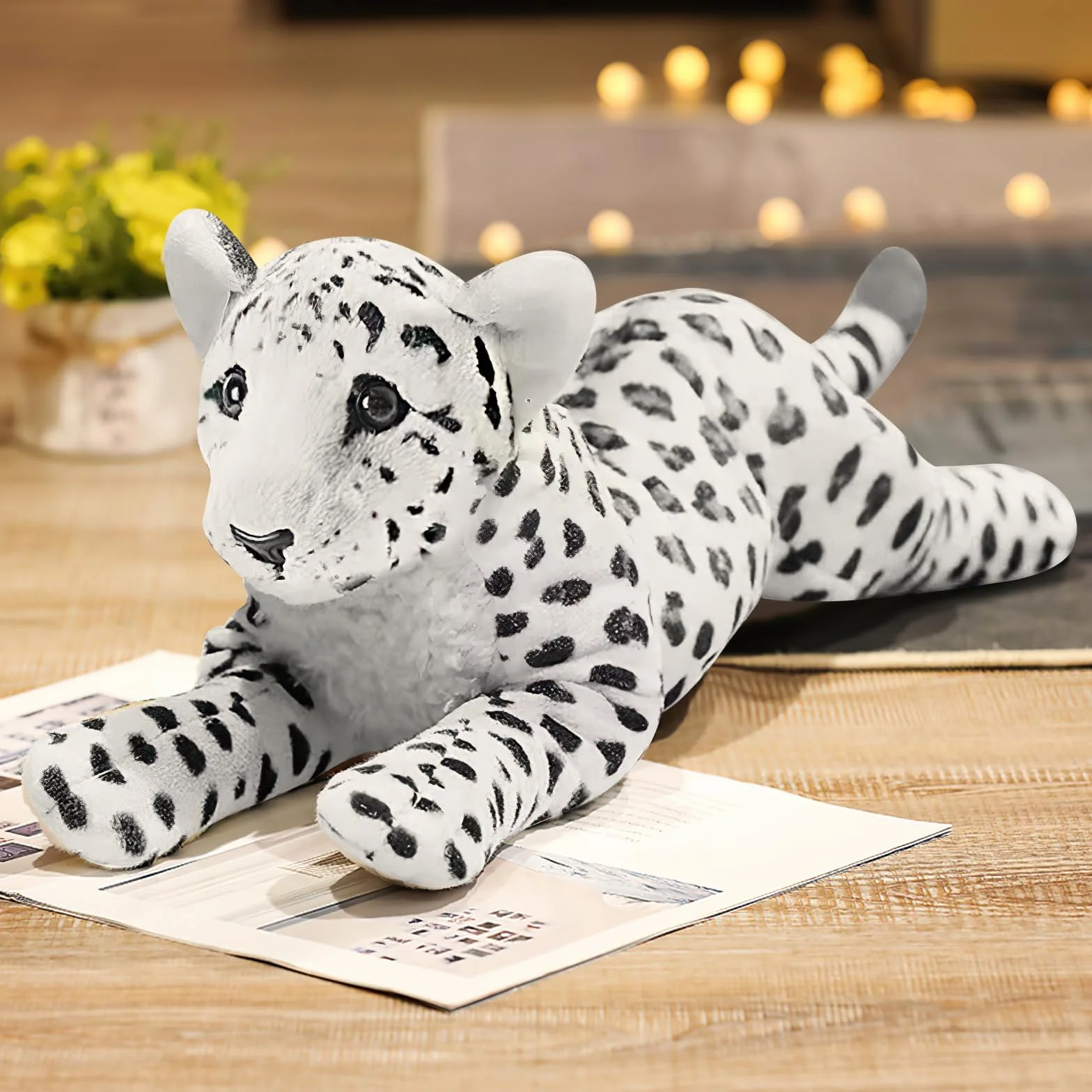 Peluche de Leopardo Blanco 38CM Cojín Suave Almohada para Dormir Regalos