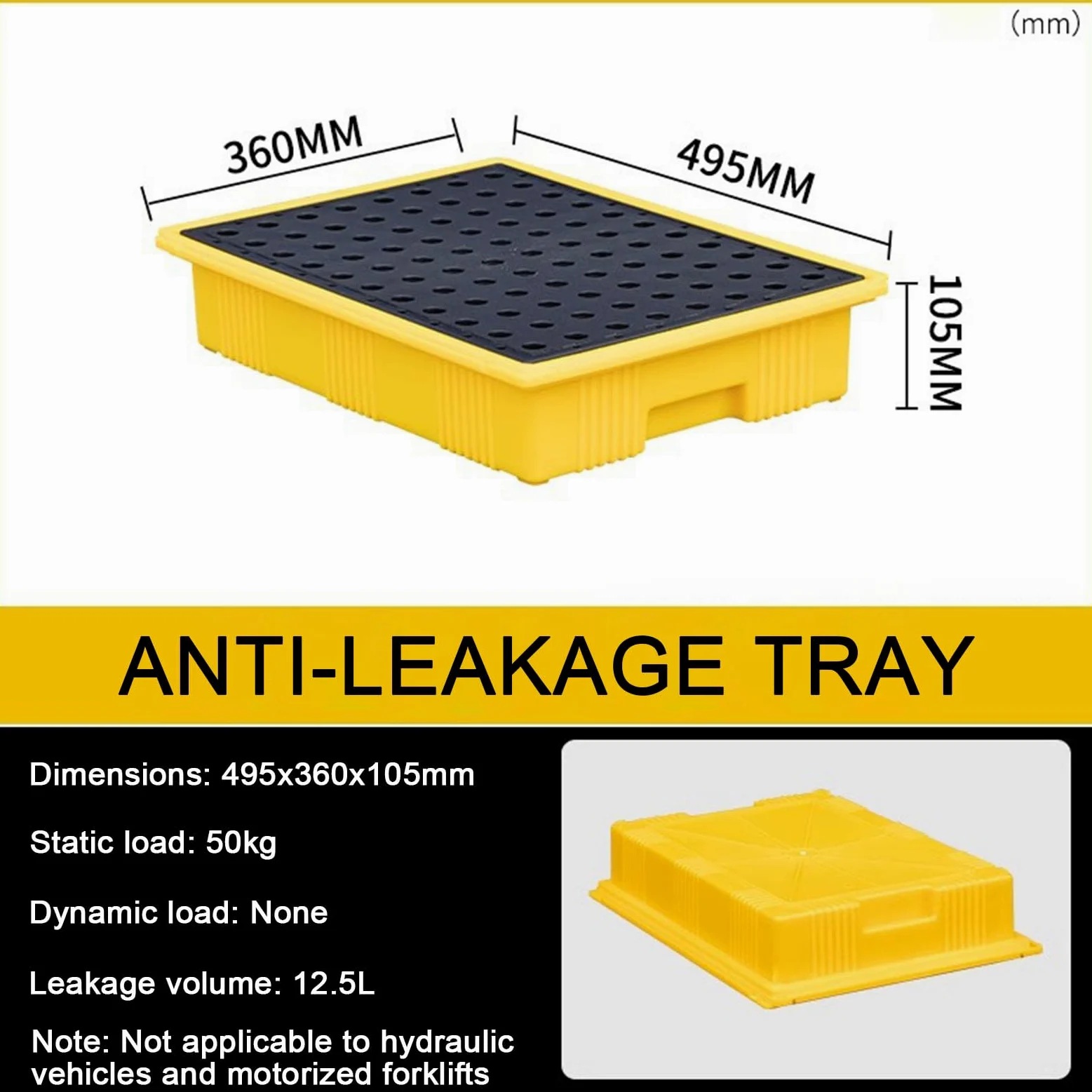 Plataforma Modular Antiderrames para Líquidos Industriales Sistema de Contención para Bidones y Tanques Base de Seguridad con Rejilla de Drenaje para Taller y Almacén 36x49.5x10.5cm
