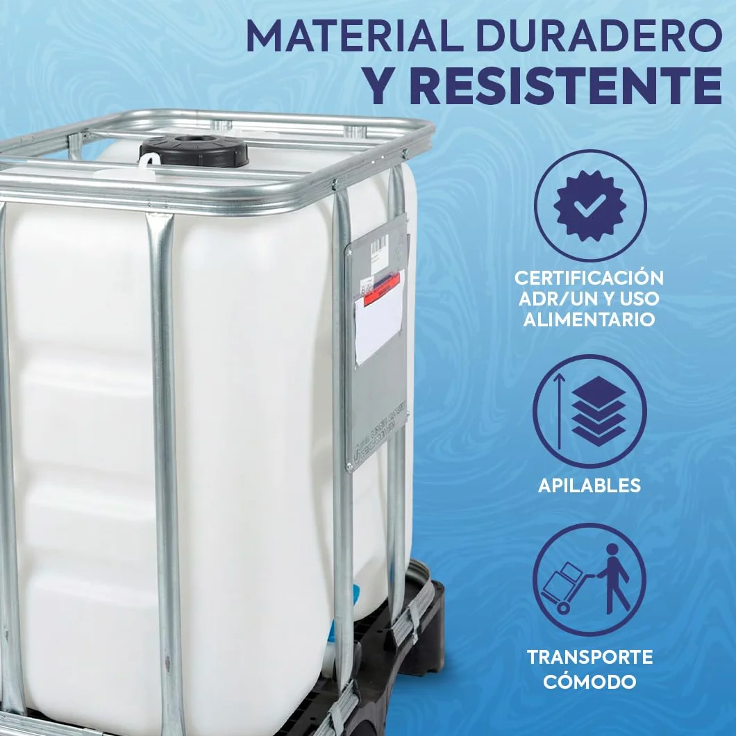 Depósito IBC 300 litros - Contenedor Plástico Industrial Compacto con Palet Plástico, Homologado UN y ADR, Ideal para Almacenamiento Seguro de Agua, Líquidos Alimentarios y Químicos.