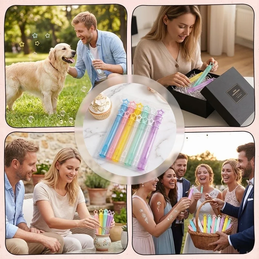 Mini pompas de jabón 24 piezas pack estrella burbujas regalitos cumpleaños fiestas tubos vacíos rellenar interior exterior