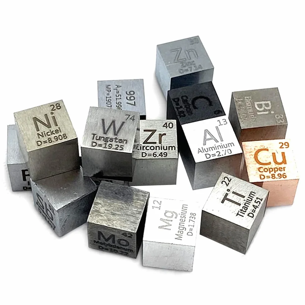 Cubos de Elementos MetáLicos de 15 Piezas - Juego de Cubos de Densidad para 1 ColeccióN de Tabla PerióDica de Elementos - Cubo de Tungsteno Puro (10 Mm)