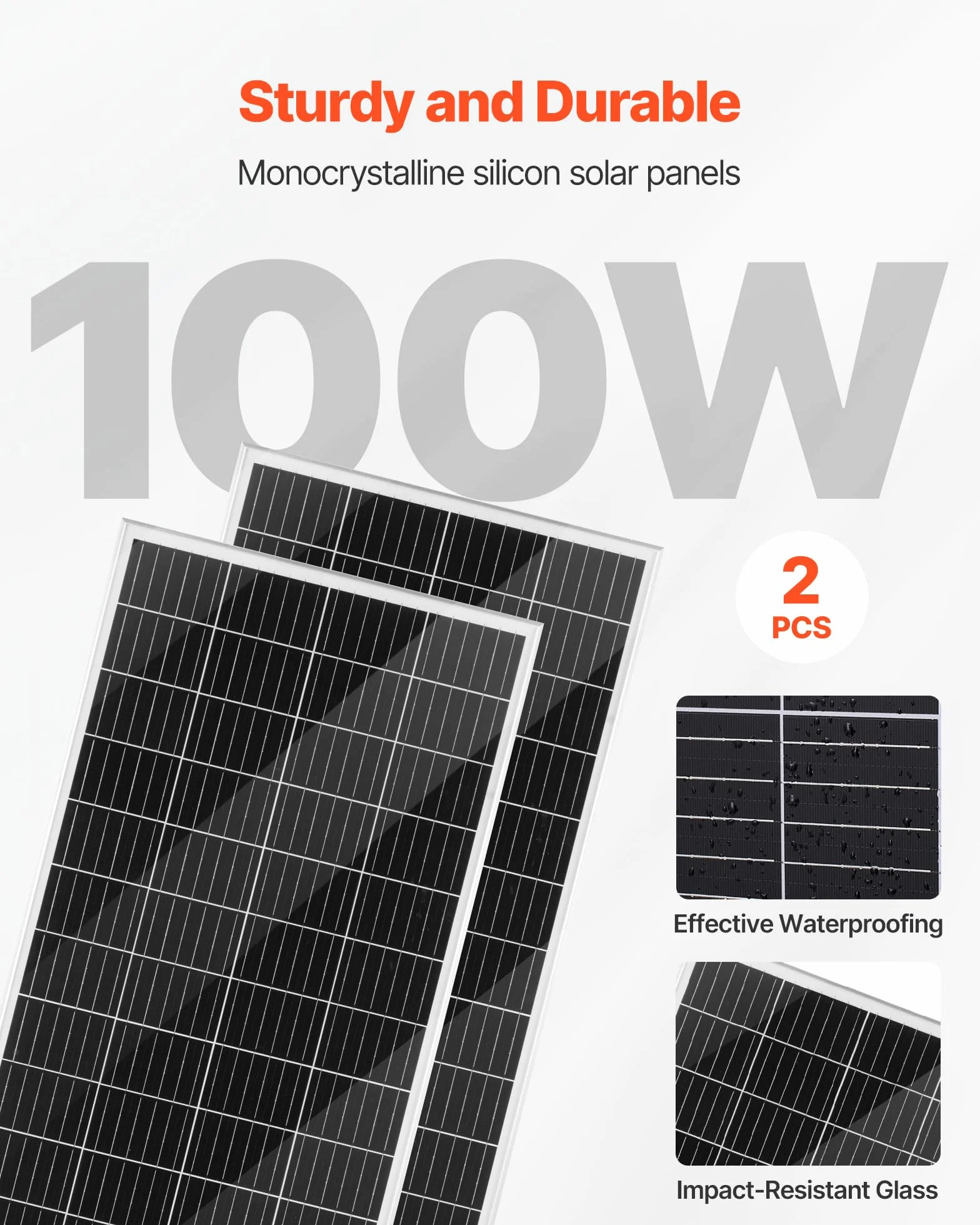 VEVOR Kit de Energía Solar Eólica de 12 V y 400 W con 2 Paneles Solares Monocristalinos de 100 W, Turbina Eólica de 200 W, Controlador Híbrido Eólico/Solar MPPT para Casas Rodantes, Barcos, Camping
