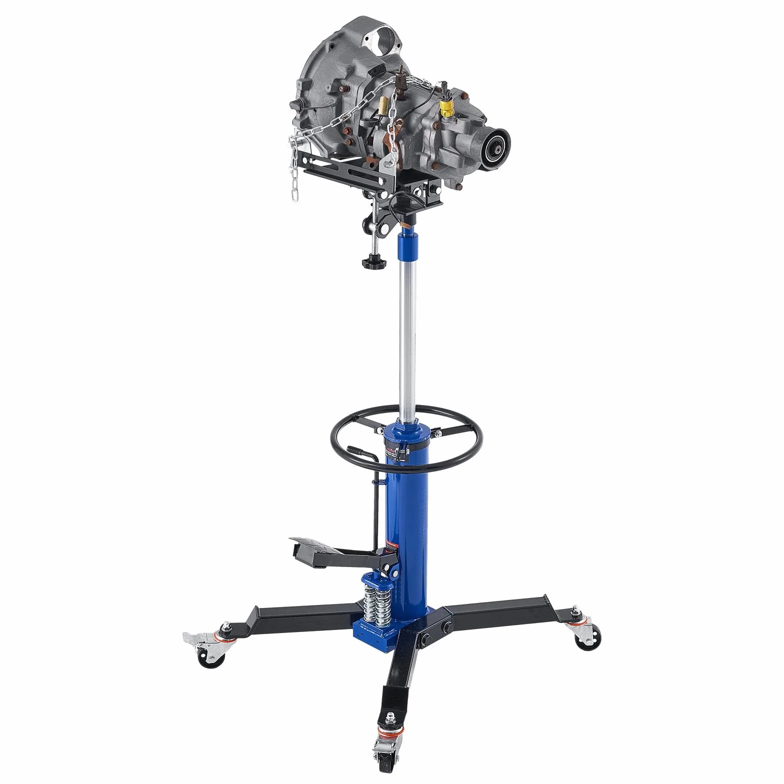 VEVOR Gato Hidráulico de Transmisión, Capacidad de Elevación 600 kg, con Pedal y Caja de Cambios Telescópica Doble, Altura de Elevación 88-176 cm, a Garaje/Taller, Azul, 735 x 625 x 970–1855 mm