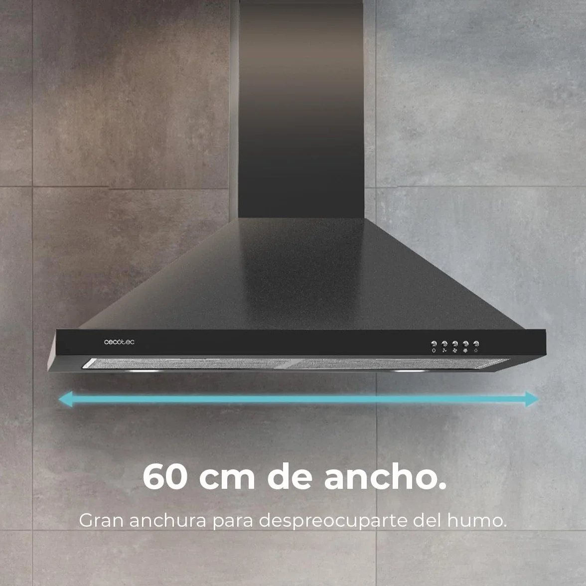 Cecotec Campana Extractora Piramidal 60cm Bolero Flux PM 604300 Black 105W 430m3/h Control Mecánico 3 Niveles