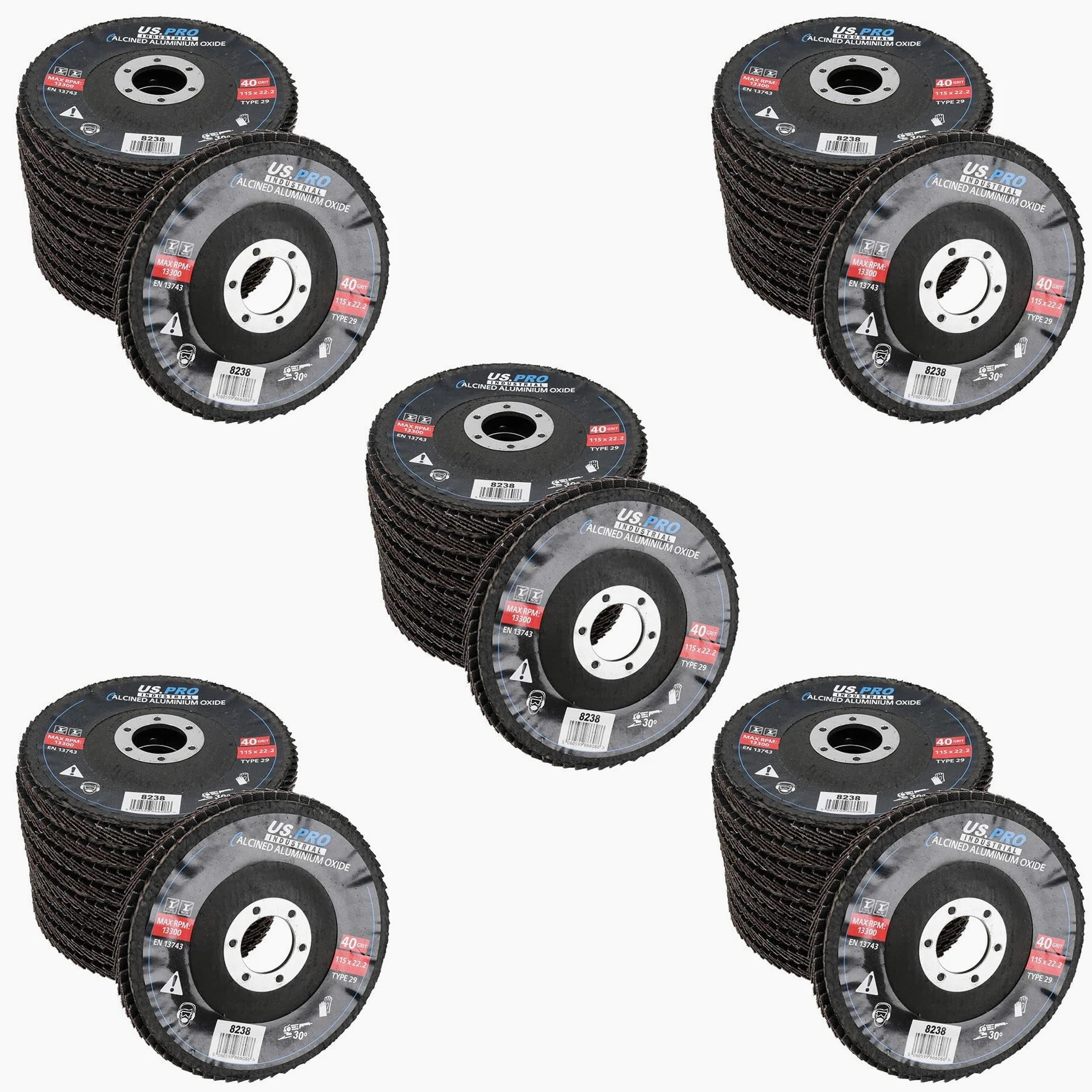 Ruedas de lijado calcinadas de disco grueso de 40 granos para amoladoras angulares de 4-1/2 pulgadas, 50 piezas