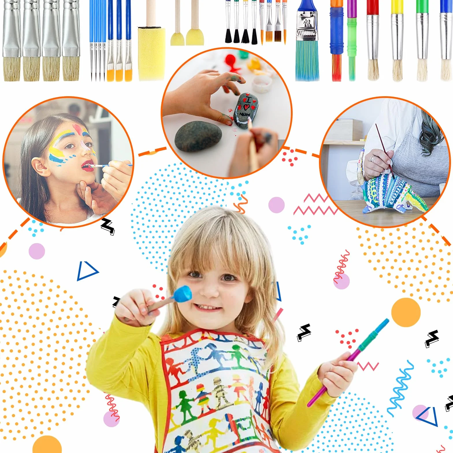 30 Piezas Pinceles para Pintura Niños con Paleta, Cerdas Redondas y Planas
