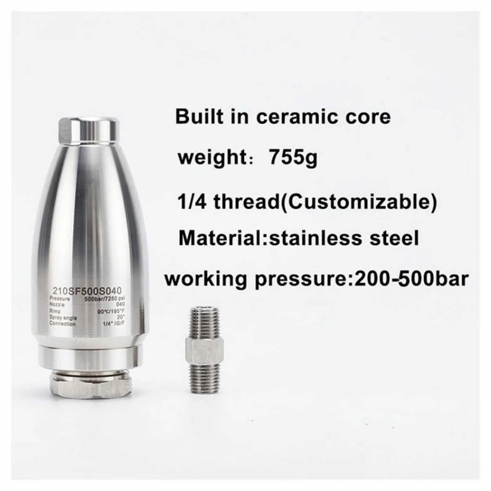 Boquilla giratoria Turbo de Agua de Alta presión de 1/4" Hembra, 500 Bar, 7200 PSI, conexión rápida con núcleo cerámico