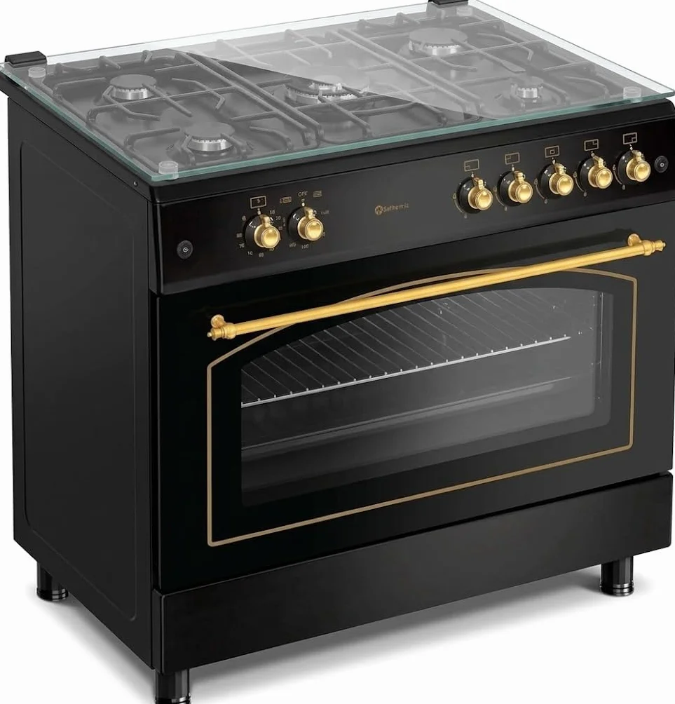 SOLTHERMIC F9L50G2RB Kuchnia Czarna Rustykalna 90 cm 5 Palników Piekarnik 115 L Gaz Butan Miasto