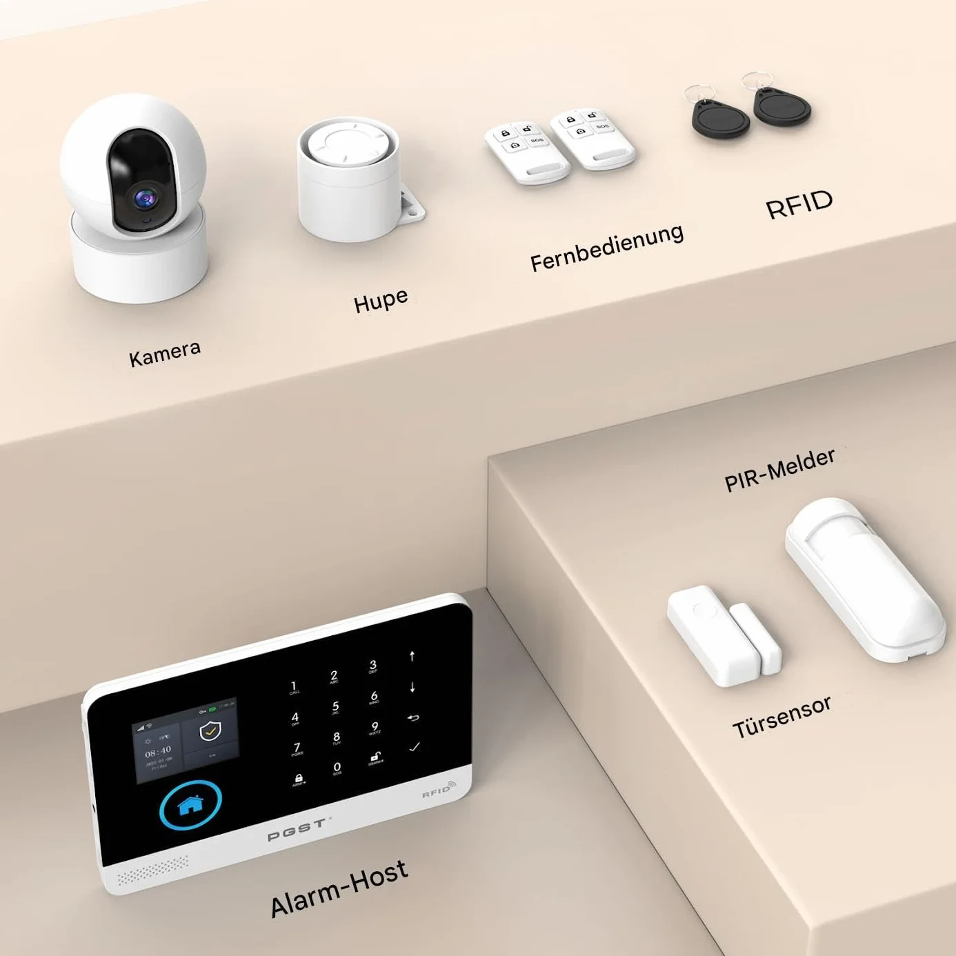 PGST Alarma para casa inalámbrica, PG103 antirrobo, Sistema Completo con Sirena de Alarma, Sensor de Puerta y de Movimiento Compatible(PG103-2G-C)