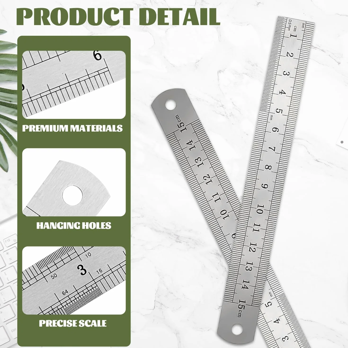 Reglas de acero inoxidable 15 cm juego de 4 con agujero herramientas de medición