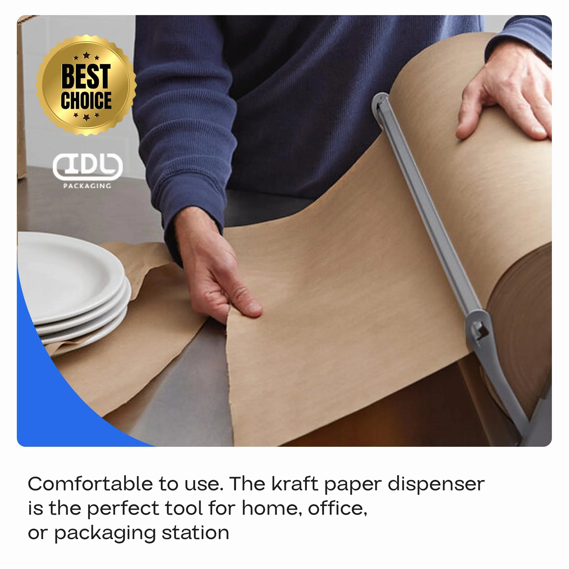 IDL Packaging Dispensador y Cortador de Rollos de Papel Kraft de 36 Pulgadas para Rollos de hasta 36 Pulgadas de Ancho y 9 Pulgadas de diámetro, Soporte de Papel de Acero Reforzado de Mesa con un